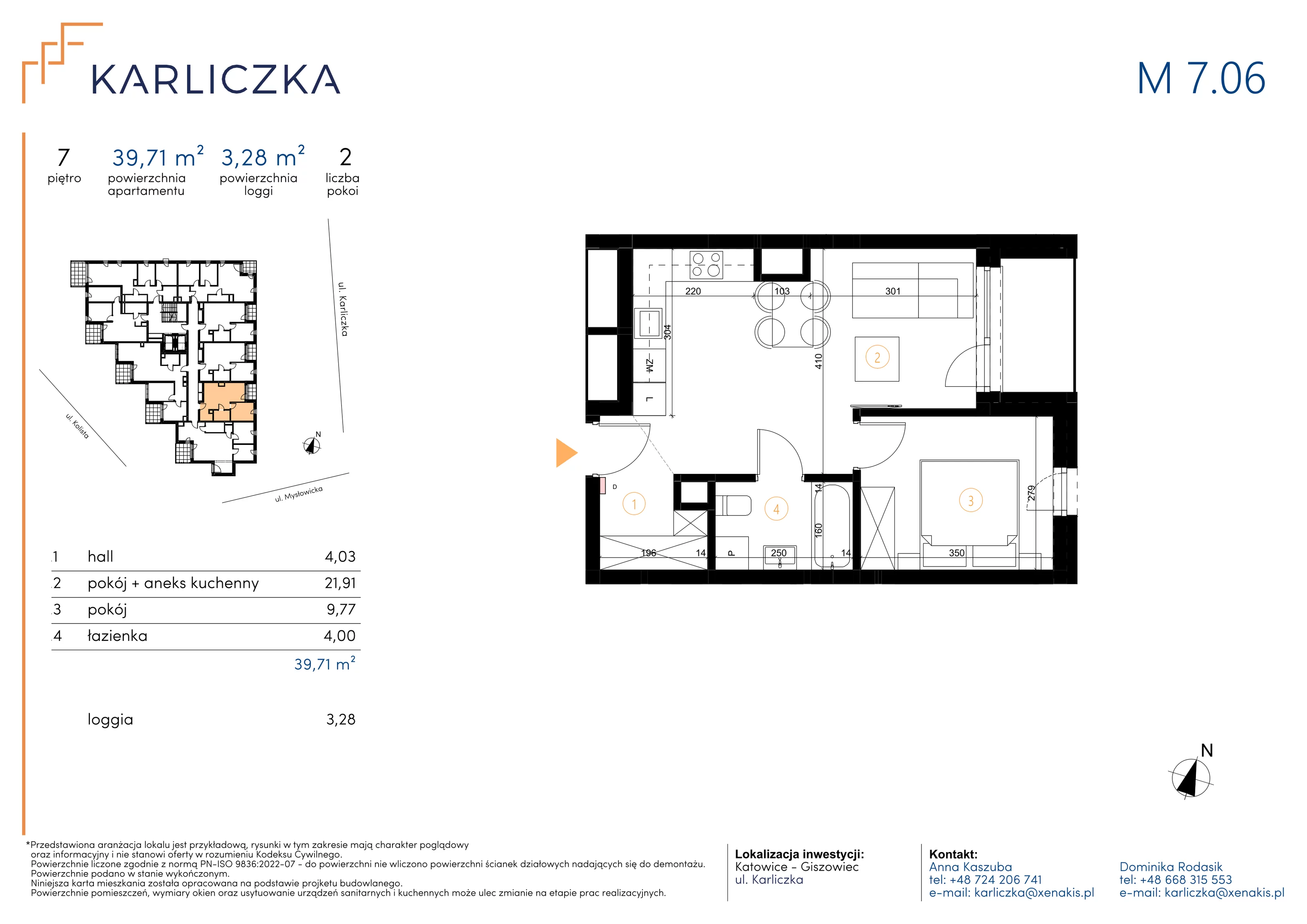 2 pokoje, mieszkanie 39,71 m², piętro 7, oferta nr A.7.06, Karliczka, Katowice, Giszowiec, ul. Karliczka