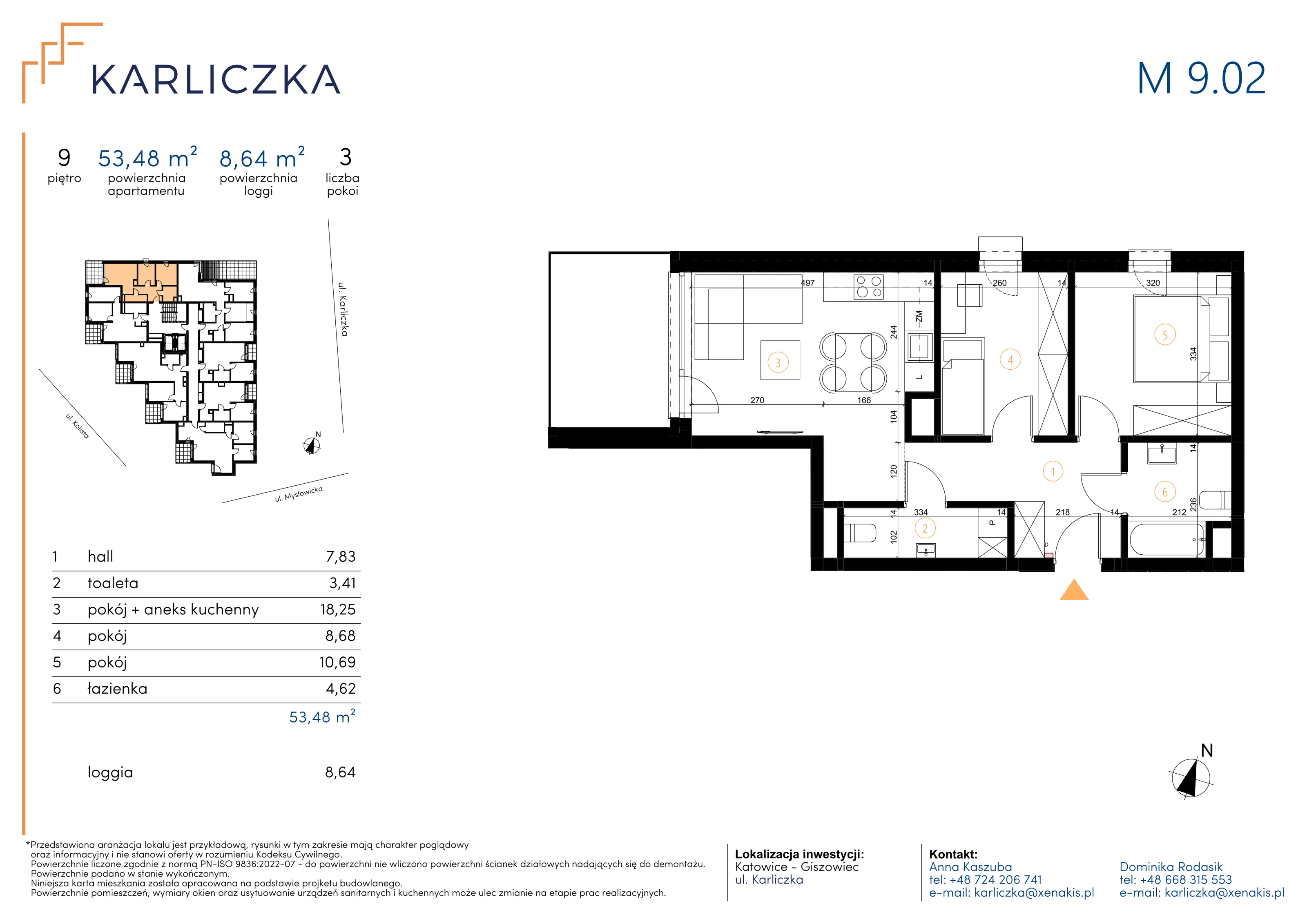 3 pokoje, mieszkanie 53,48 m², piętro 9, oferta nr A.9.02, Karliczka, Katowice, Giszowiec, ul. Karliczka