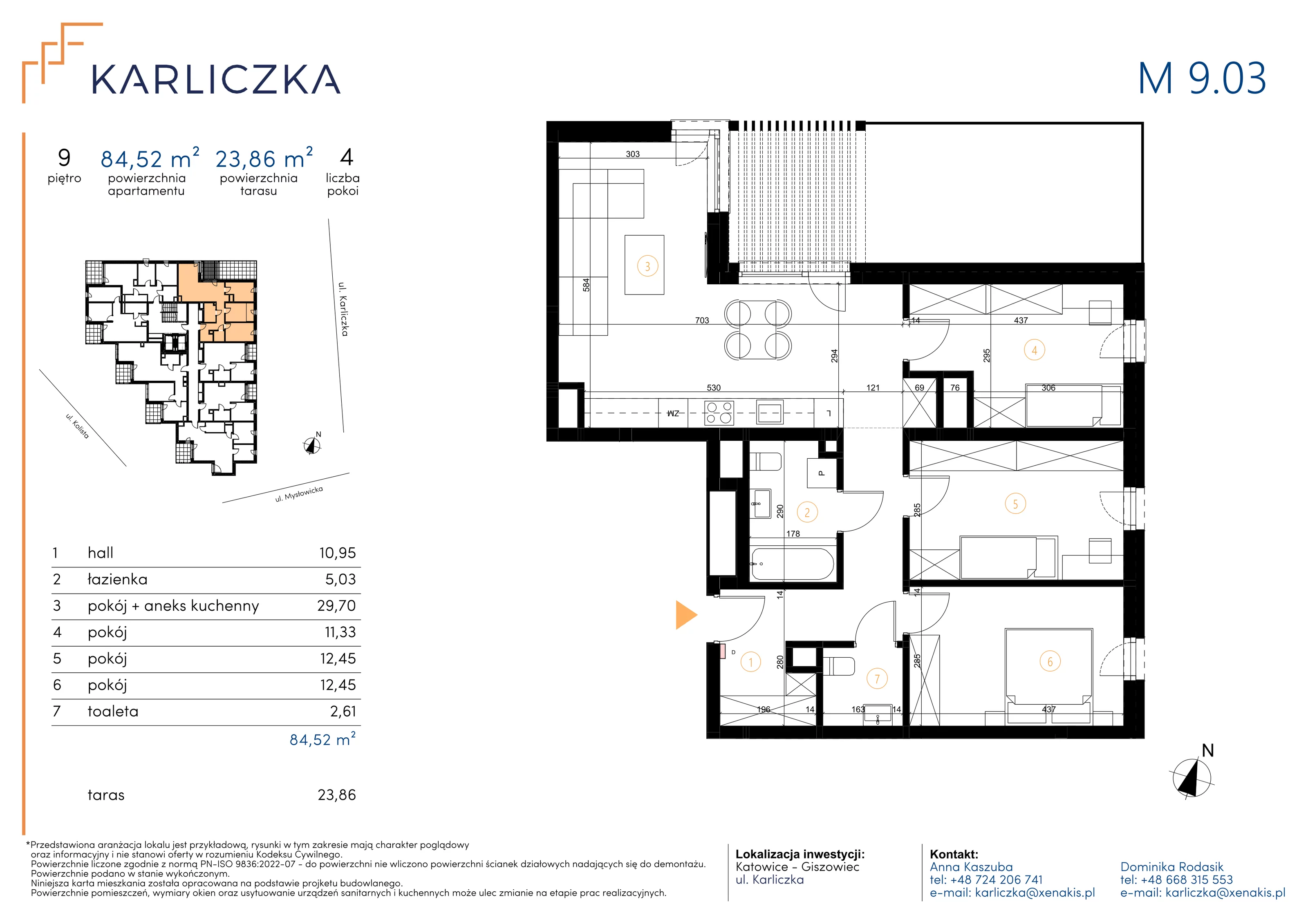 4 pokoje, mieszkanie 84,52 m², piętro 9, oferta nr A.9.03, Karliczka, Katowice, Giszowiec, ul. Karliczka