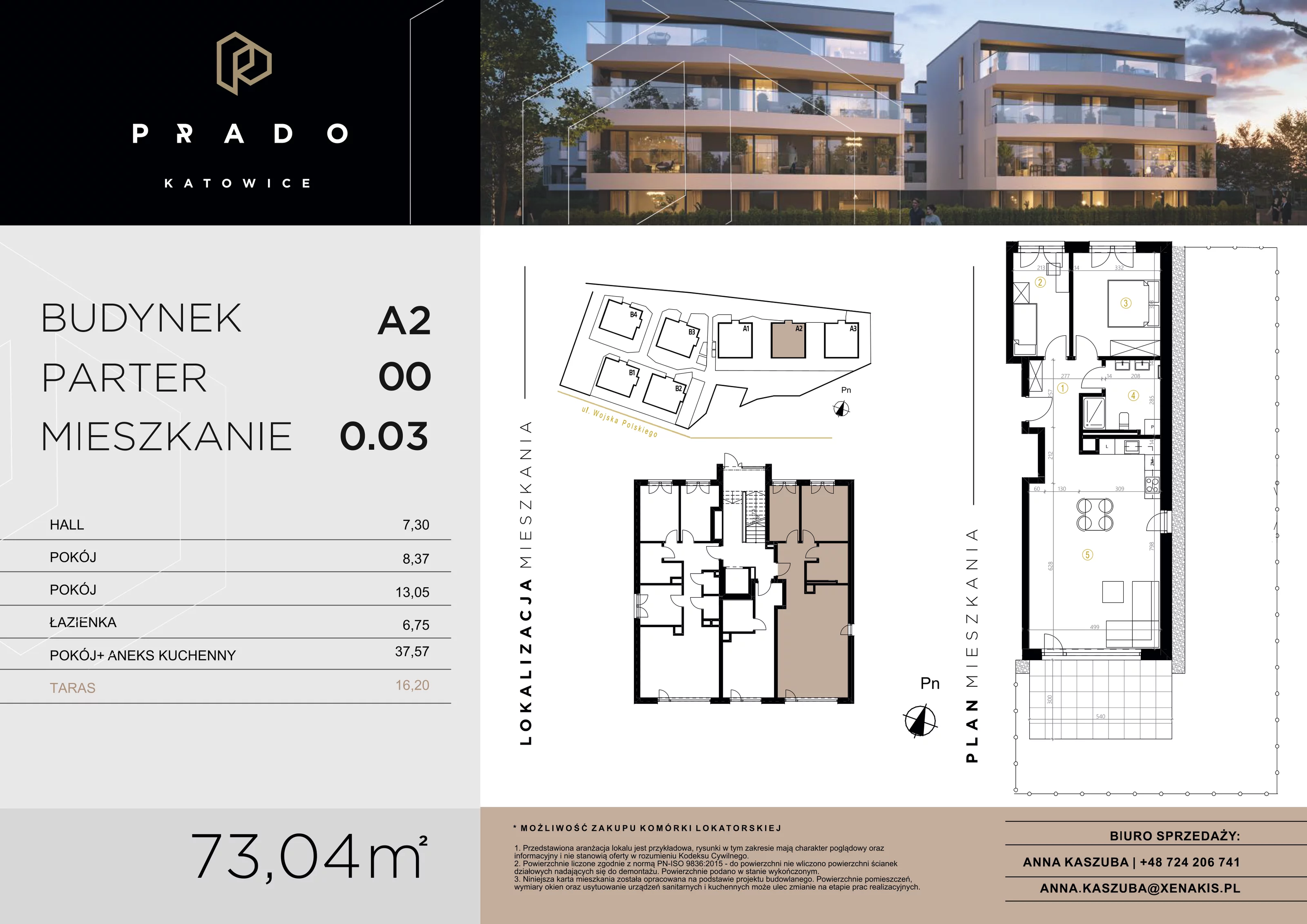 2 pokoje, apartament 73,04 m², parter, oferta nr A2.0.03, Prado Katowice, Katowice, Piotrowice-Ochojec, Piotrowice, ul. Wojska Polskiego