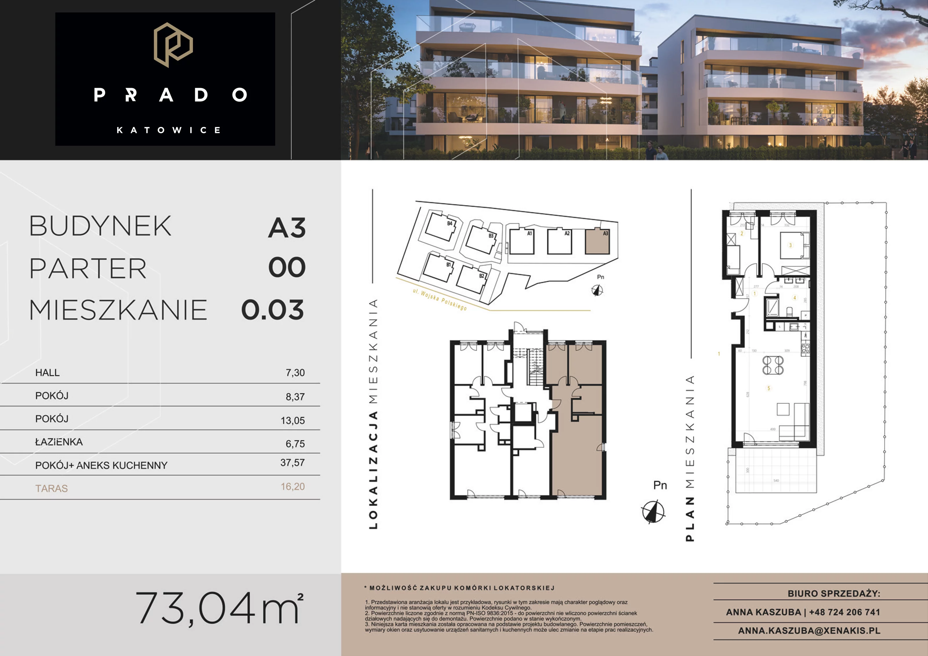 2 pokoje, apartament 73,04 m², parter, oferta nr A3.0.03, Prado Katowice, Katowice, Piotrowice-Ochojec, Piotrowice, ul. Wojska Polskiego