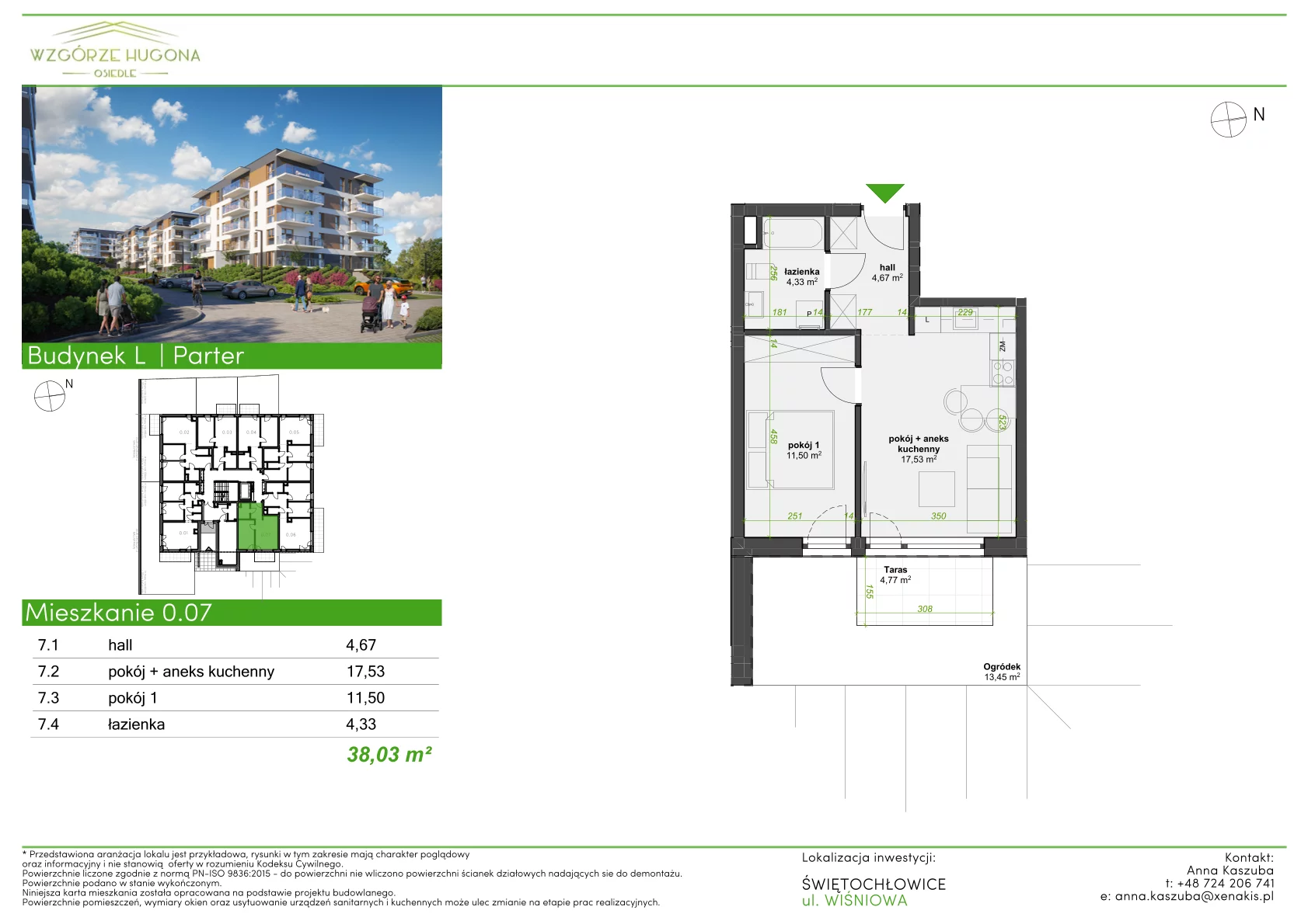 2 pokoje, mieszkanie 38,03 m², parter, oferta nr L.0.07, Wzgórze Hugona, Świętochłowice, ul. Wiśniowa