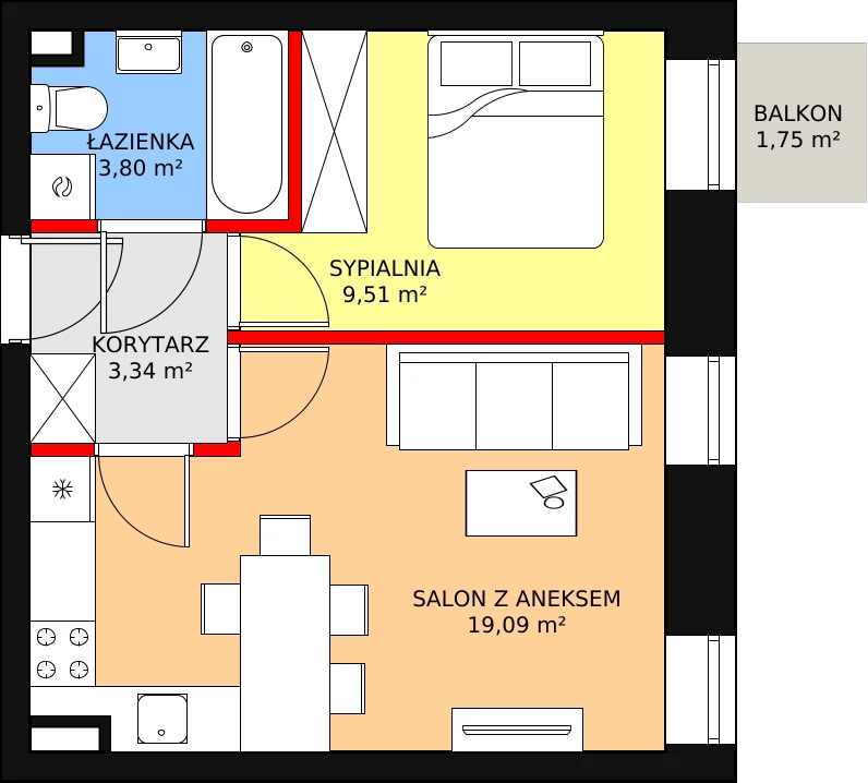 Apartament 35,74 m², piętro 2, oferta nr M14, Niecała Prestige Residence, Lublin, Śródmieście, ul. Niecała 20