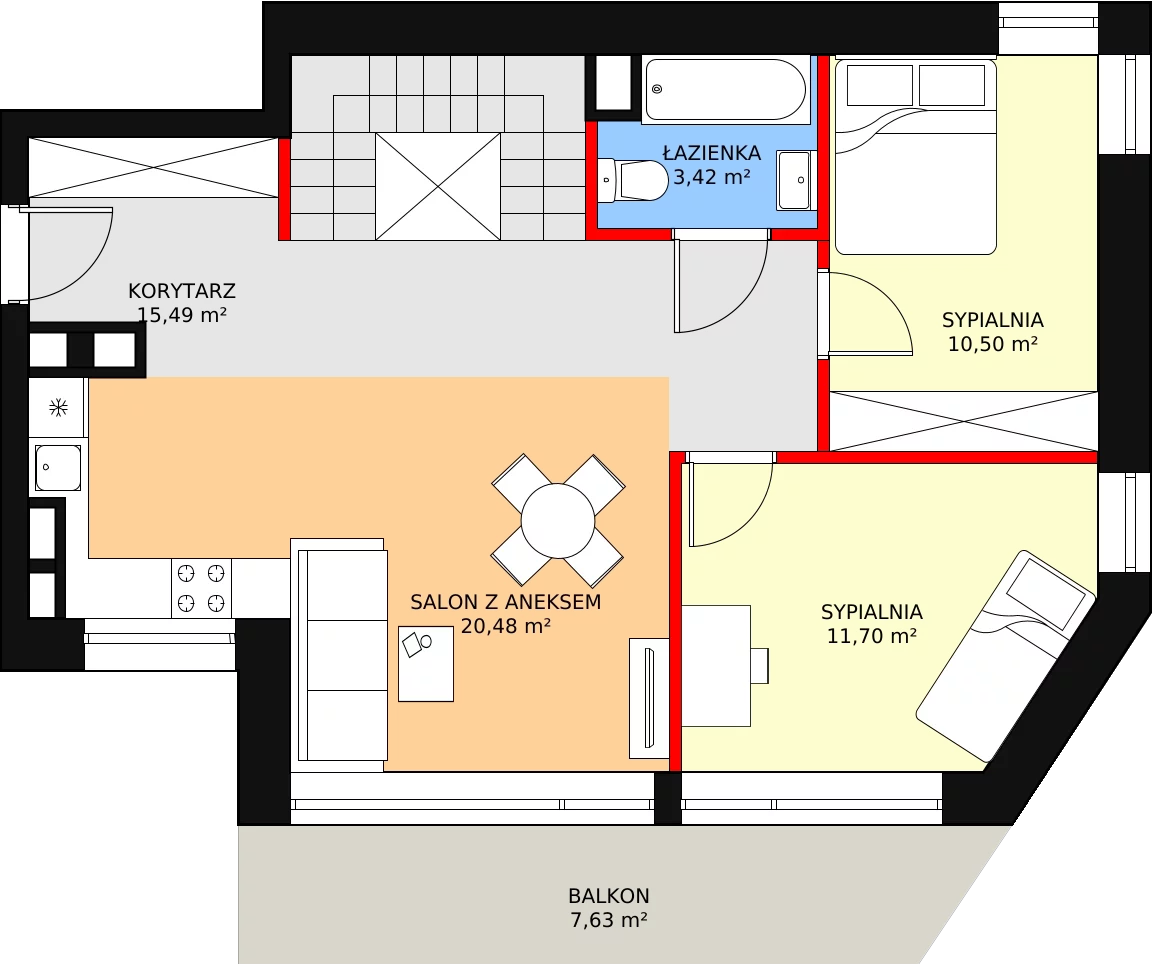 4 pokoje, apartament 91,67 m², piętro 2, oferta nr M17, Niecała Prestige Residence, Lublin, Śródmieście, ul. Niecała 20