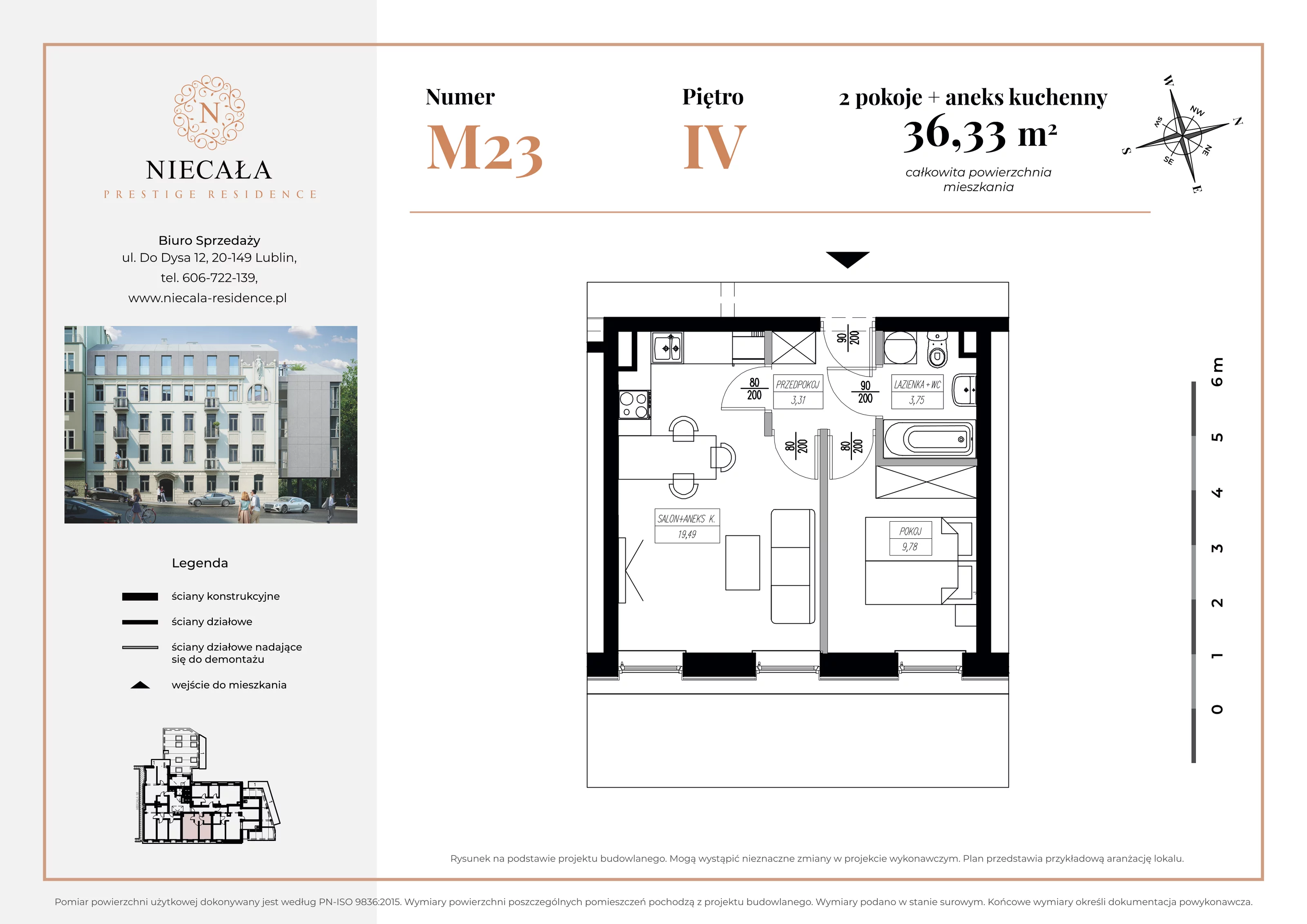 2 pokoje, apartament 36,33 m², piętro 4, oferta nr M23, Niecała Prestige Residence, Lublin, Śródmieście, ul. Niecała 20