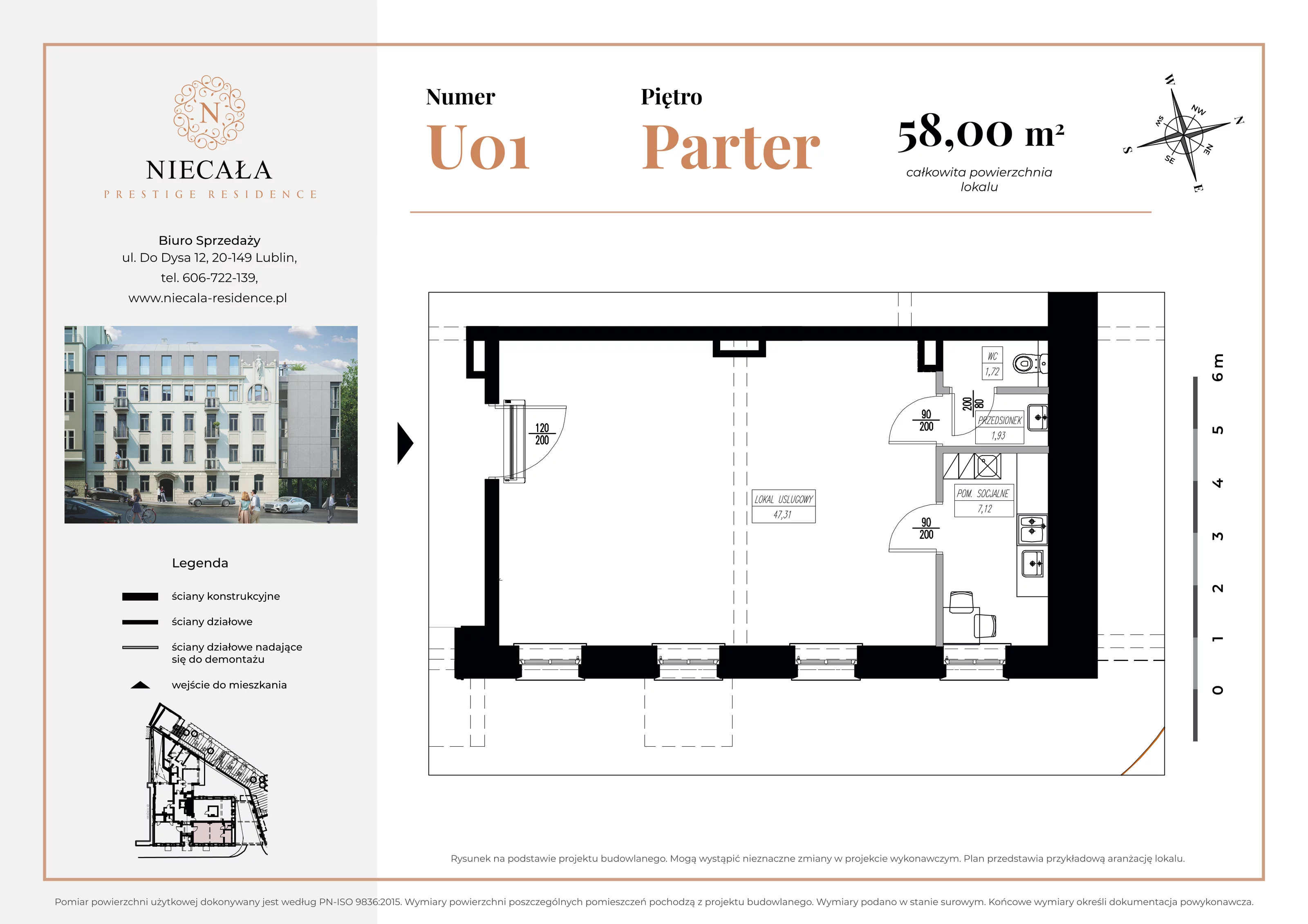 Lokal użytkowy 58,00 m², oferta nr U01, Niecała Prestige Residence - lokale użytkowe, Lublin, Śródmieście, ul. Niecała 20
