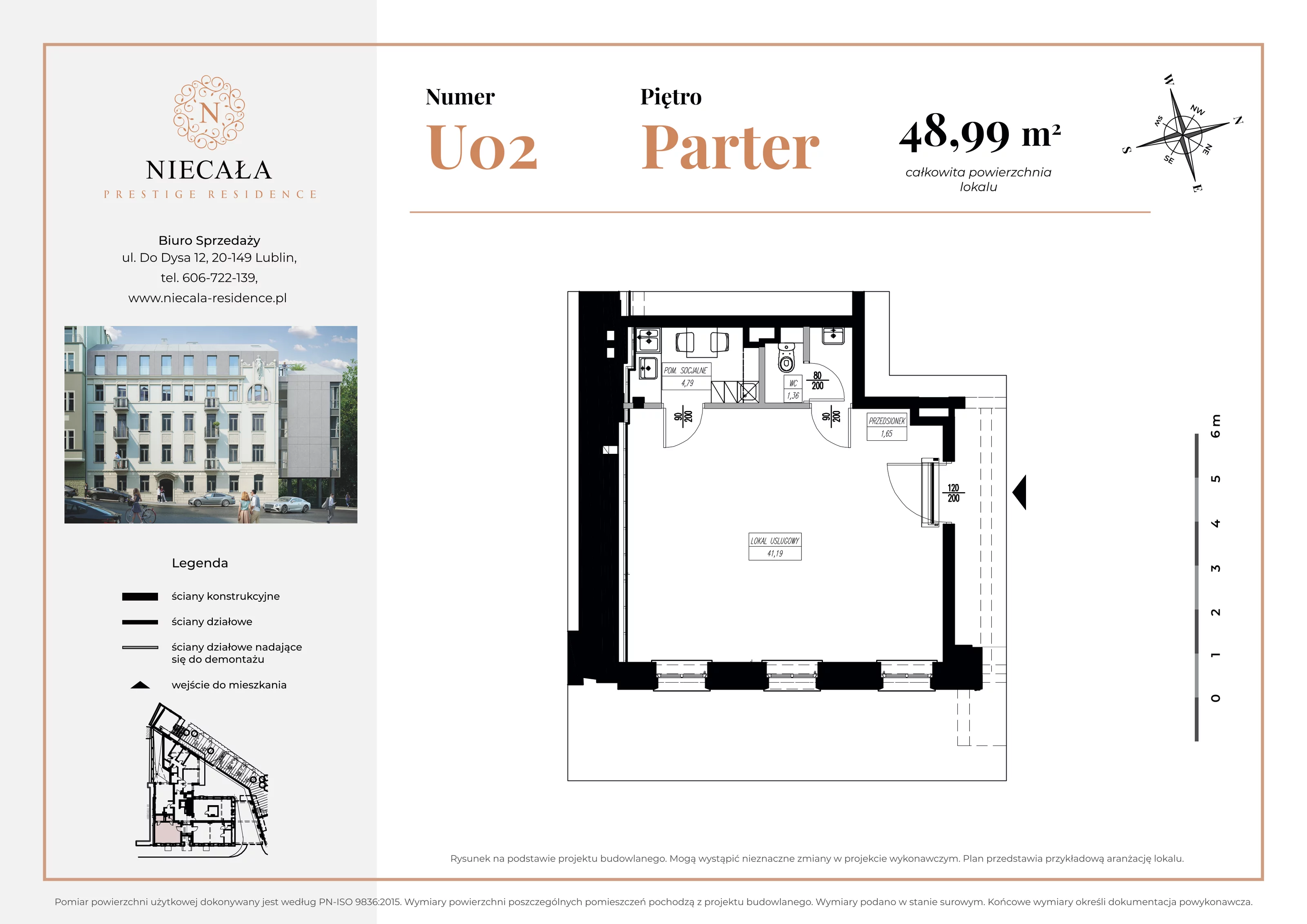 Lokal użytkowy 48,99 m², oferta nr U02, Niecała Prestige Residence - lokale użytkowe, Lublin, Śródmieście, ul. Niecała 20