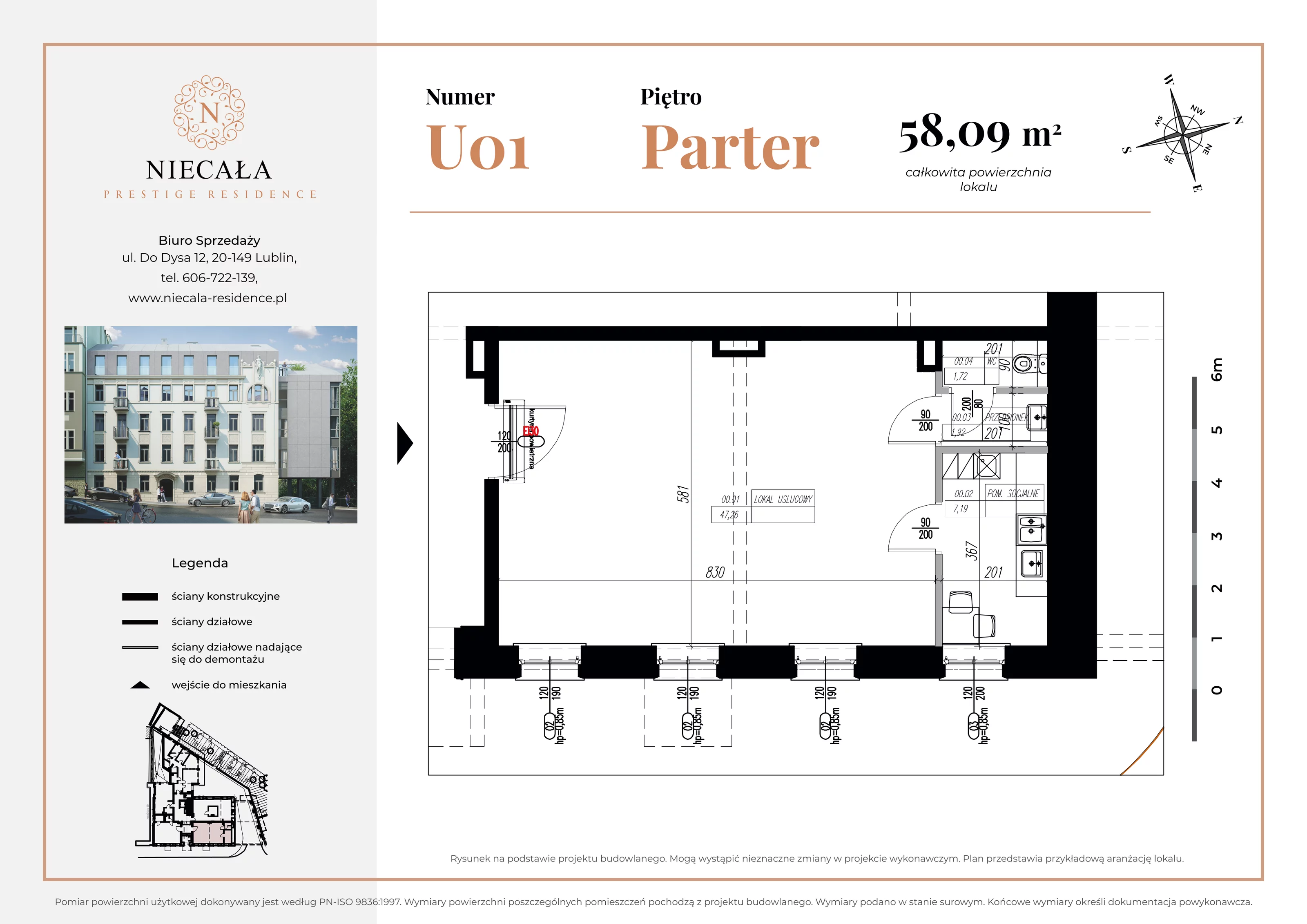 Lokal użytkowy 58,09 m², oferta nr U01, Niecała Prestige Residence - lokale użytkowe, Lublin, Śródmieście, ul. Niecała 20