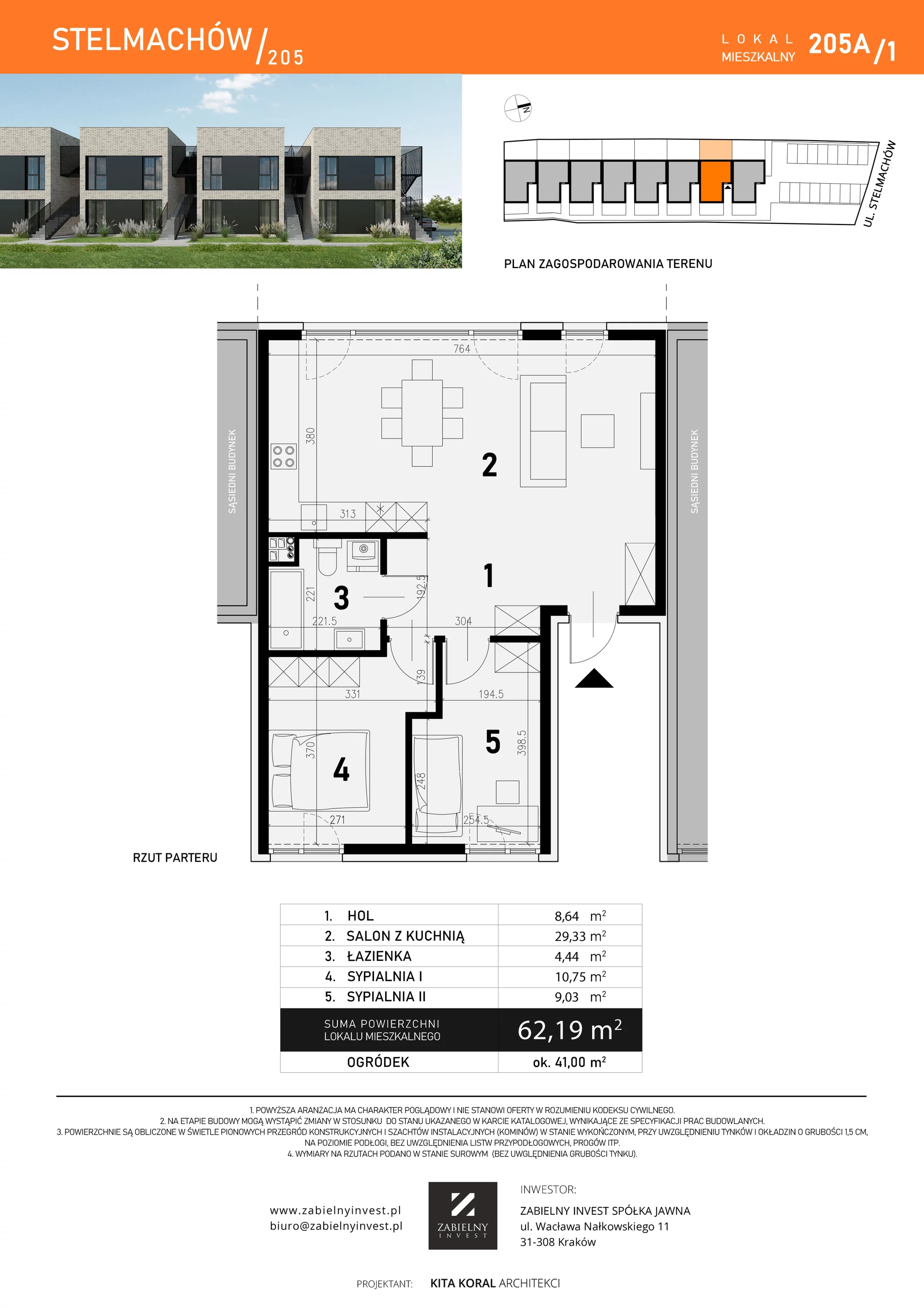 3 pokoje, mieszkanie 62,19 m², parter, oferta nr 205A/1, Stelmachów 205, Kraków, Prądnik Biały, Bronowice Wielkie, ul. Stelmachów 205