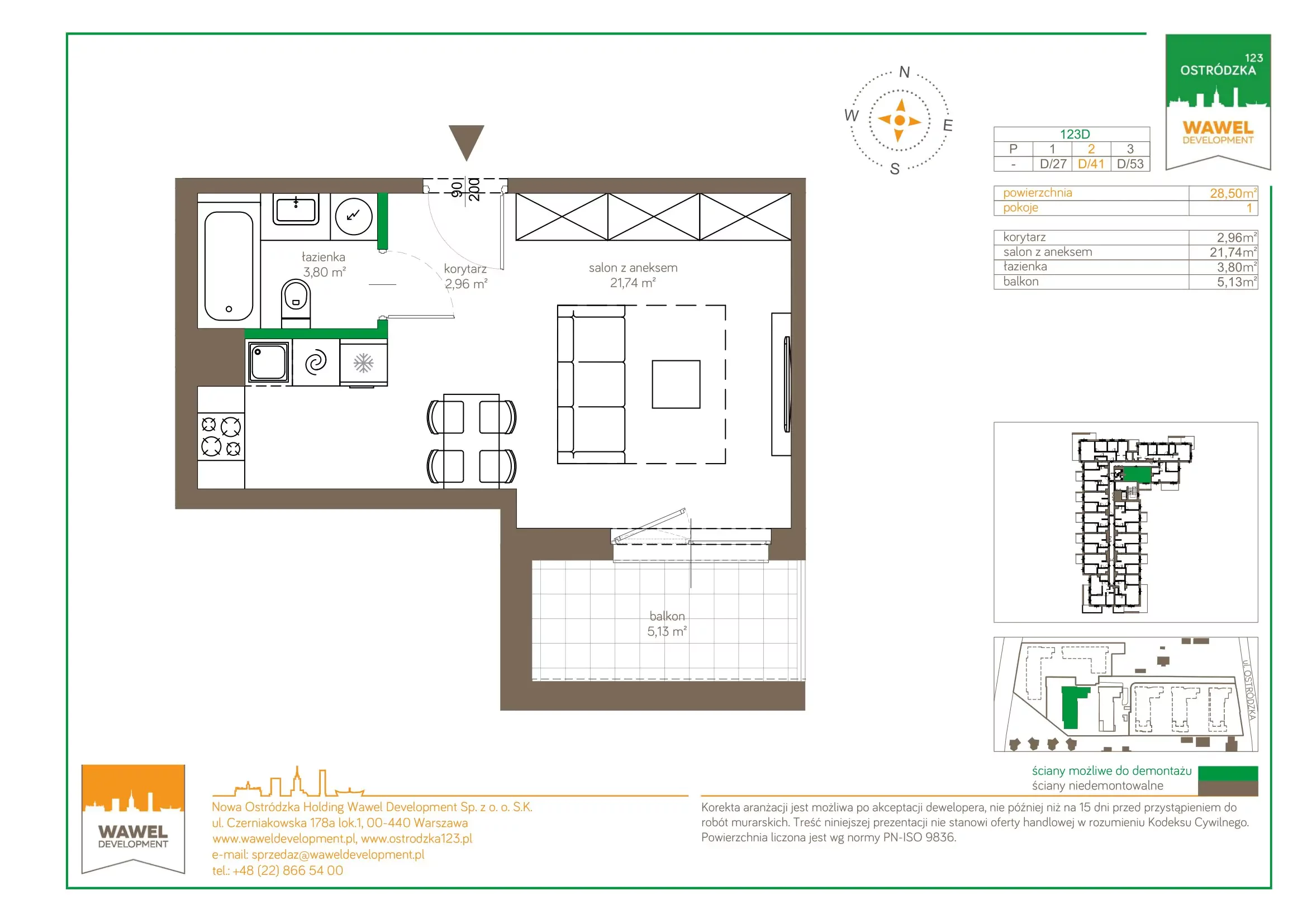 Mieszkanie 28,50 m², piętro 2, oferta nr 123 D/D-41, Ostródzka 123, Warszawa, Białołęka, Brzeziny, ul. Ostródzka 123