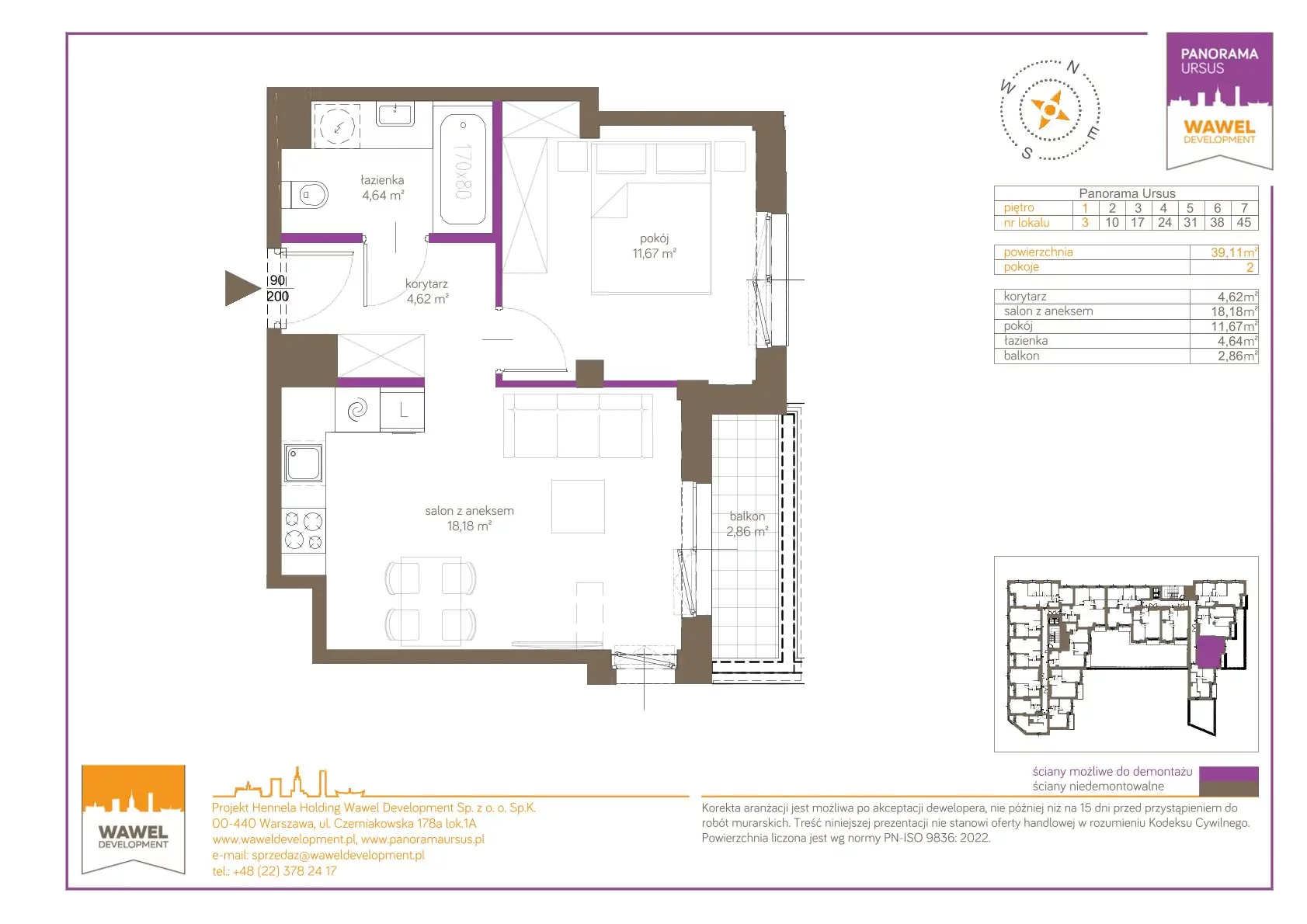 2 pokoje, mieszkanie 39,11 m², piętro 1, oferta nr 3, Panorama Ursus, Warszawa, Ursus, Szamoty, ul. Giserska 5