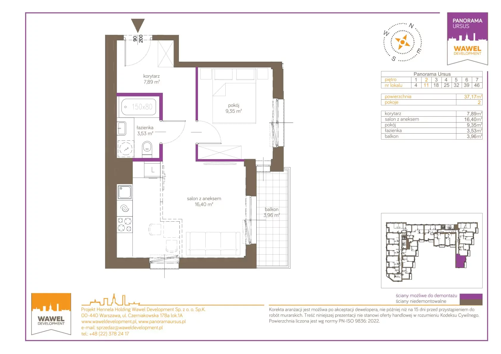 2 pokoje, mieszkanie 37,17 m², piętro 2, oferta nr 11, Panorama Ursus, Warszawa, Ursus, Szamoty, ul. Giserska 5