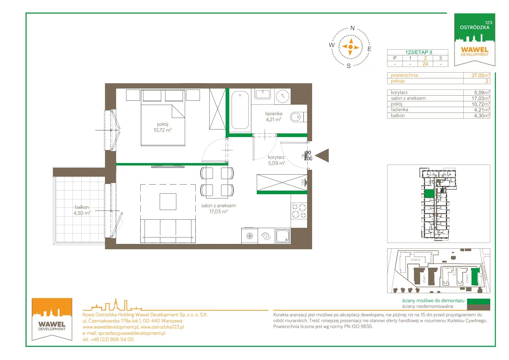 Mieszkanie 37,05 m², piętro 2, oferta nr 123/24, Ostródzka 123 - Etap II, Warszawa, Białołęka, Brzeziny, ul. Ostródzka 123