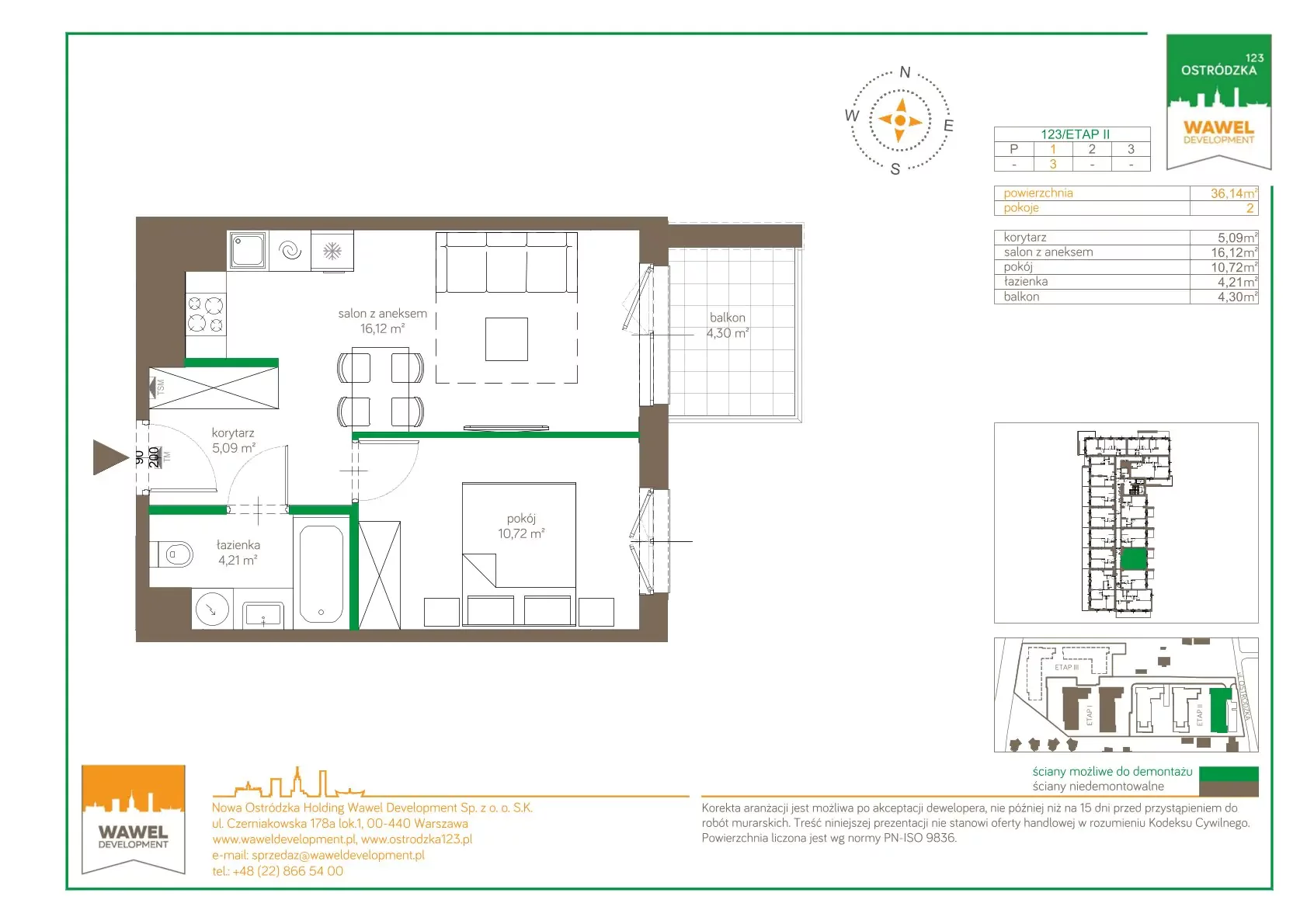 Mieszkanie 36,14 m², piętro 1, oferta nr 123/3, Ostródzka 123 - Etap II, Warszawa, Białołęka, Brzeziny, ul. Ostródzka 123