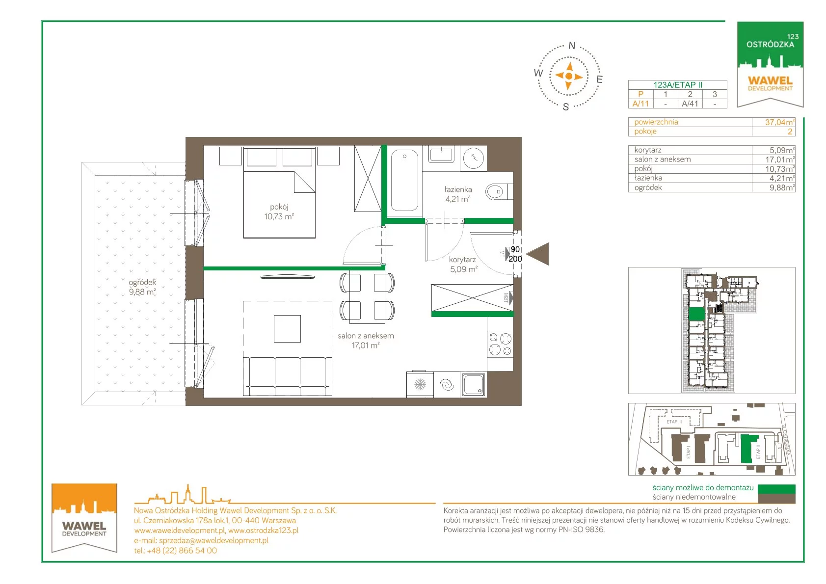 Mieszkanie 37,04 m², parter, oferta nr 123 A/A-11, Ostródzka 123 - Etap II, Warszawa, Białołęka, Brzeziny, ul. Ostródzka 123-idx