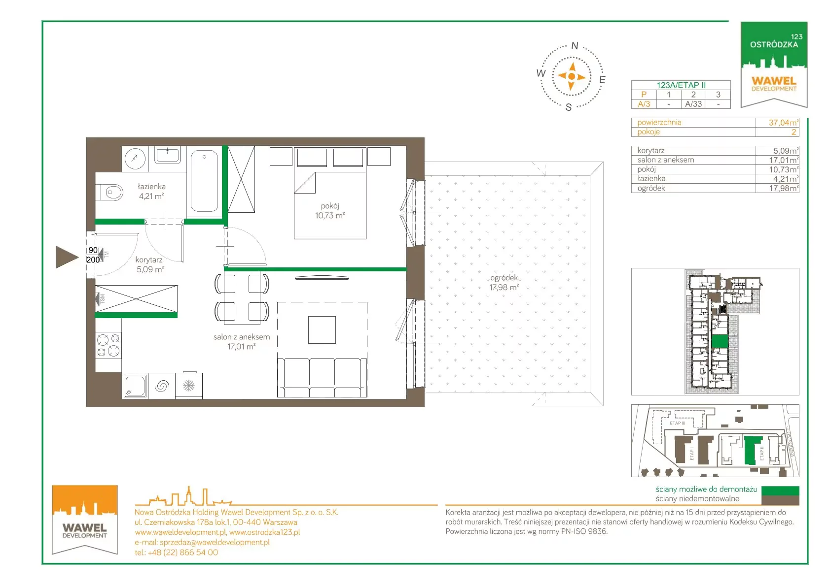 Mieszkanie 37,04 m², parter, oferta nr 123 A/A-3, Ostródzka 123 - Etap II, Warszawa, Białołęka, Brzeziny, ul. Ostródzka 123