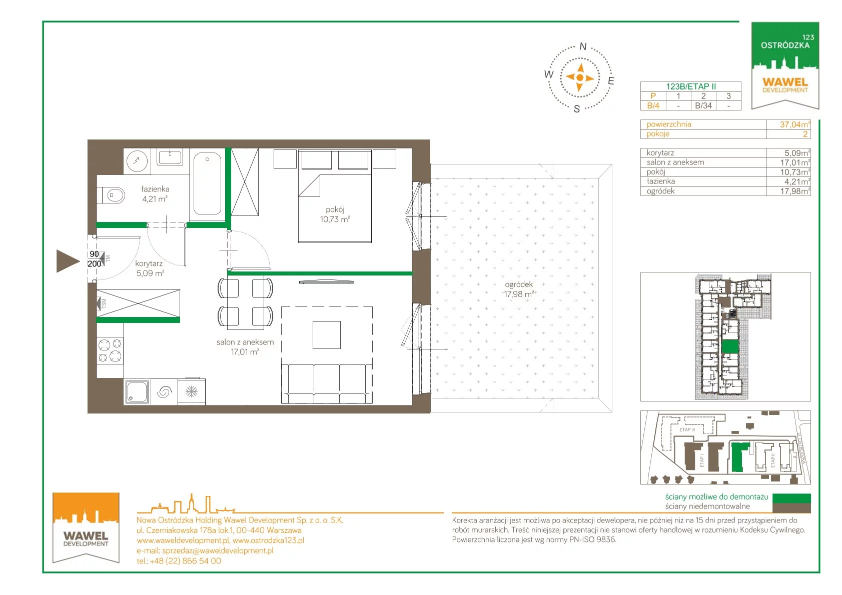 Mieszkanie 37,04 m², parter, oferta nr 123 B/B-4, Ostródzka 123 - Etap II, Warszawa, Białołęka, Brzeziny, ul. Ostródzka 123