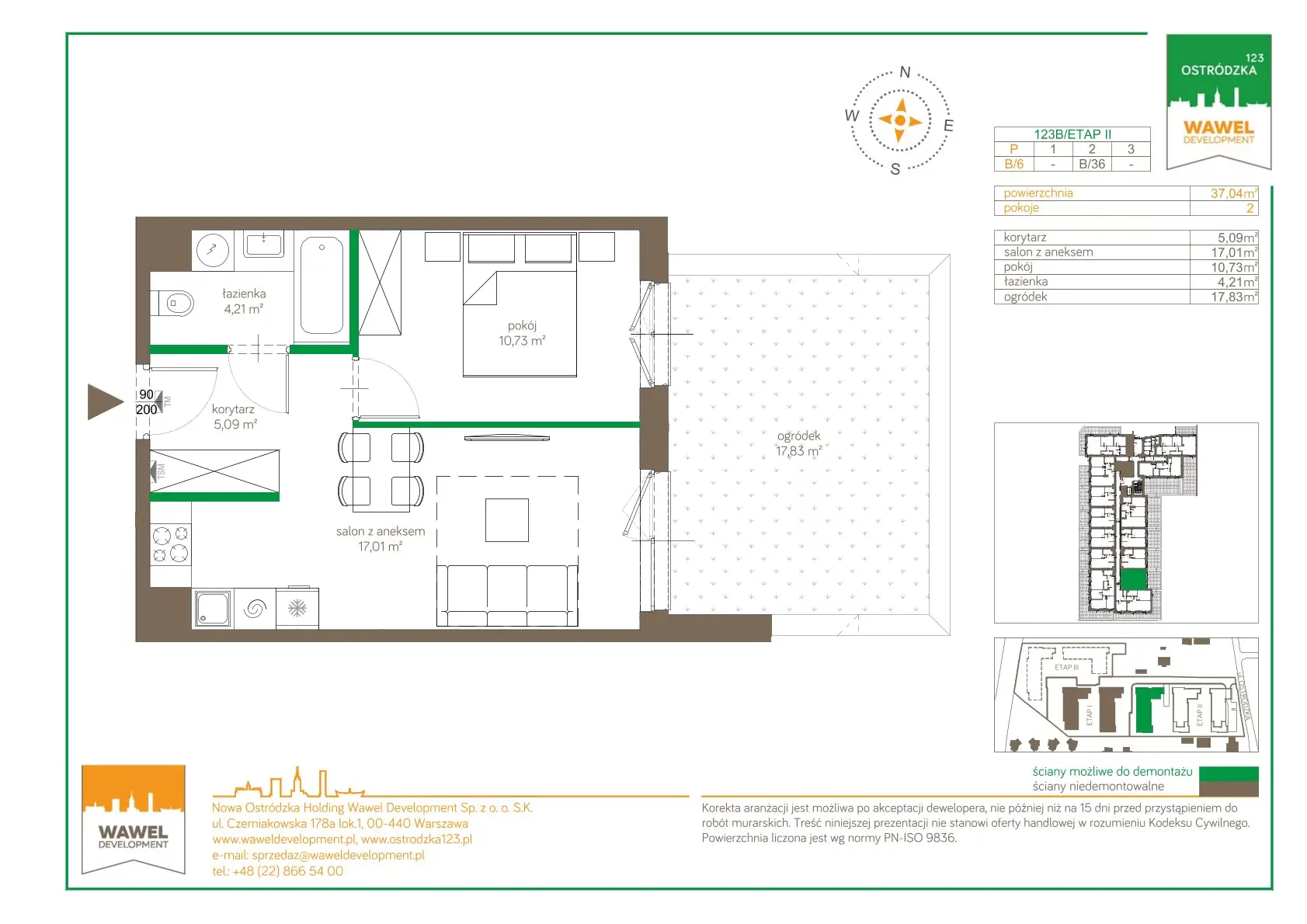 2 pokoje, mieszkanie 37,04 m², parter, oferta nr 123 B/B-6, Ostródzka 123 - Etap II, Warszawa, Białołęka, Brzeziny, ul. Ostródzka 123