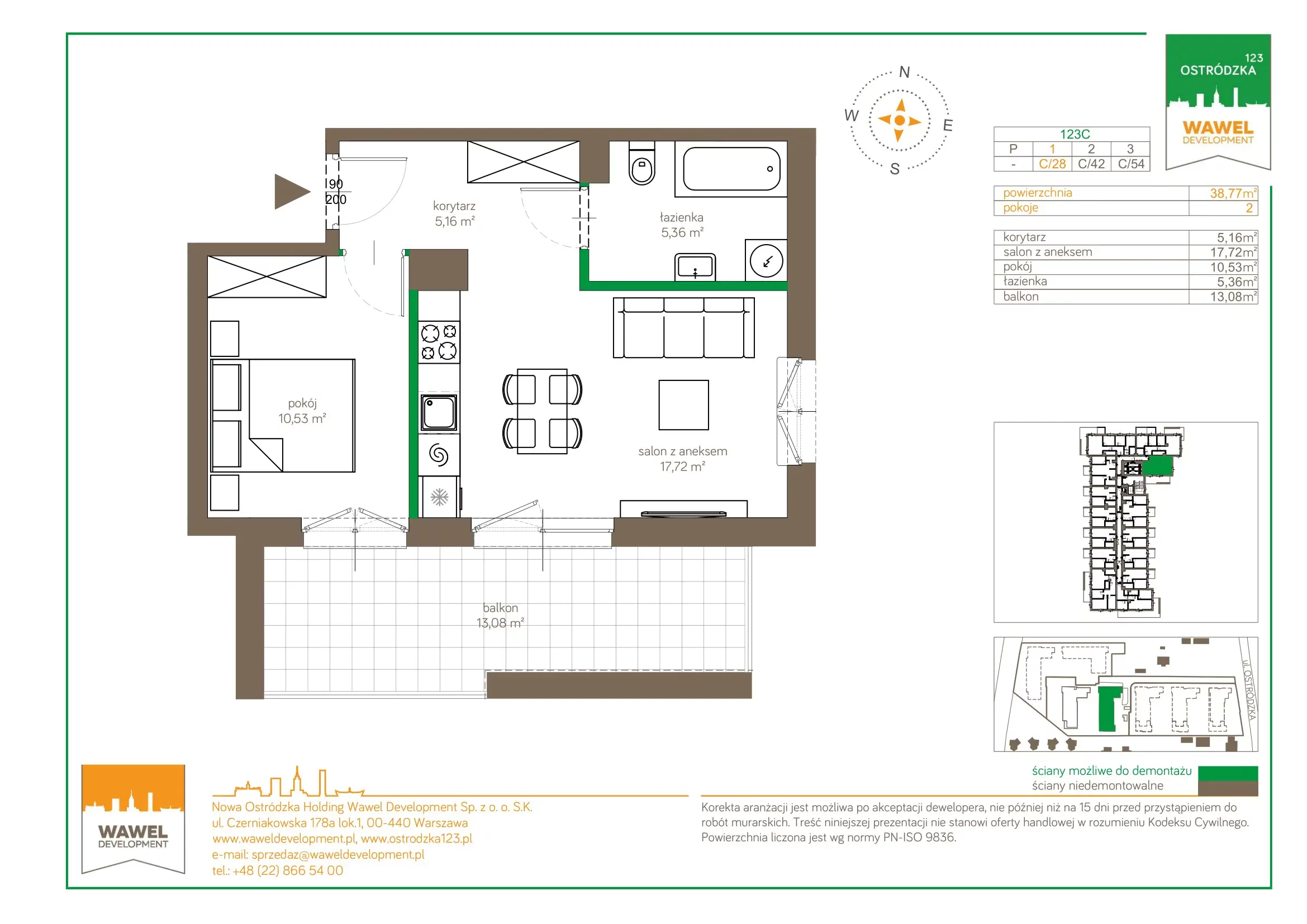 Mieszkanie 38,77 m², piętro 1, oferta nr 123C/C-28, Ostródzka 123, Warszawa, Białołęka, Brzeziny, ul. Ostródzka 123