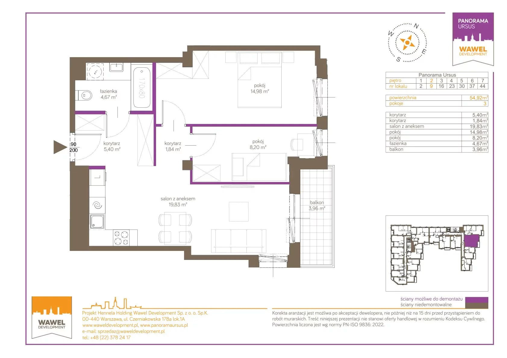 3 pokoje, mieszkanie 54,92 m², piętro 2, oferta nr 9, Panorama Ursus, Warszawa, Ursus, Szamoty, ul. Giserska 5