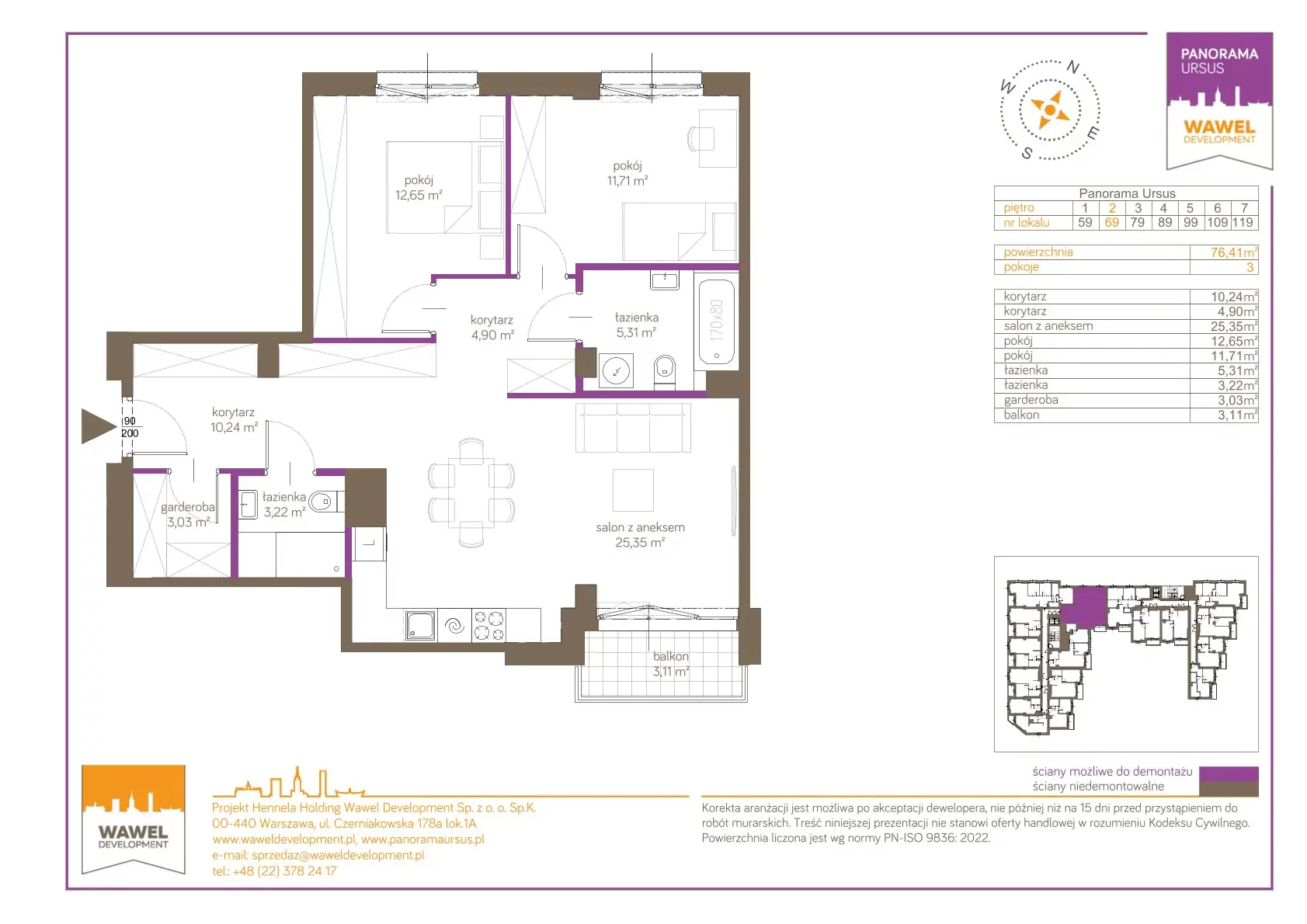 3 pokoje, mieszkanie 76,41 m², piętro 2, oferta nr 69, Panorama Ursus, Warszawa, Ursus, Szamoty, ul. Giserska 5