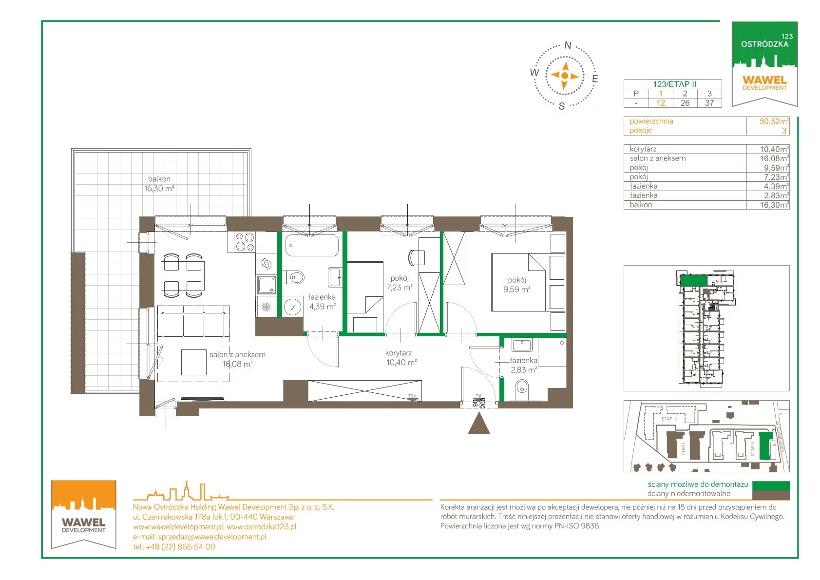 Mieszkanie 50,52 m², piętro 1, oferta nr 123/12, Ostródzka 123 - Etap II, Warszawa, Białołęka, Brzeziny, ul. Ostródzka 123