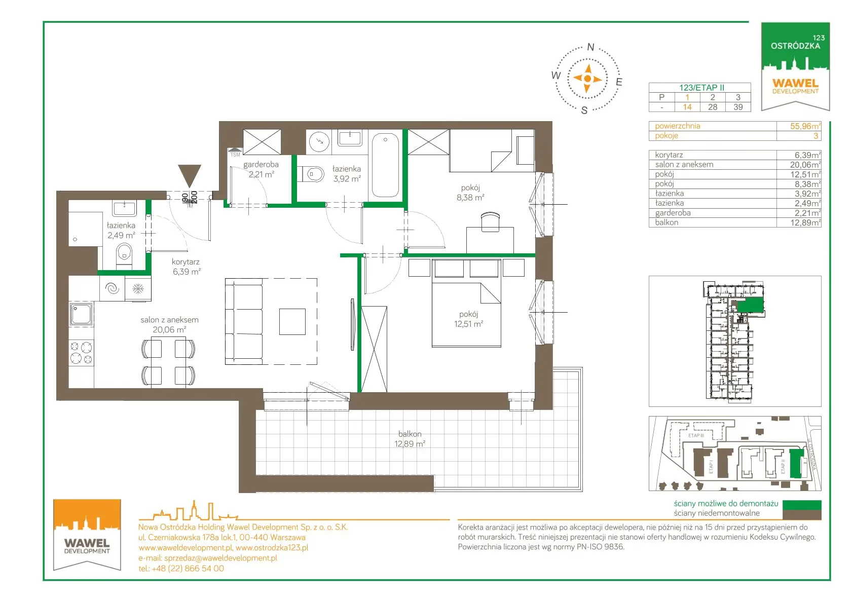 Mieszkanie 55,96 m², piętro 1, oferta nr 123/14, Ostródzka 123 - Etap II, Warszawa, Białołęka, Brzeziny, ul. Ostródzka 123