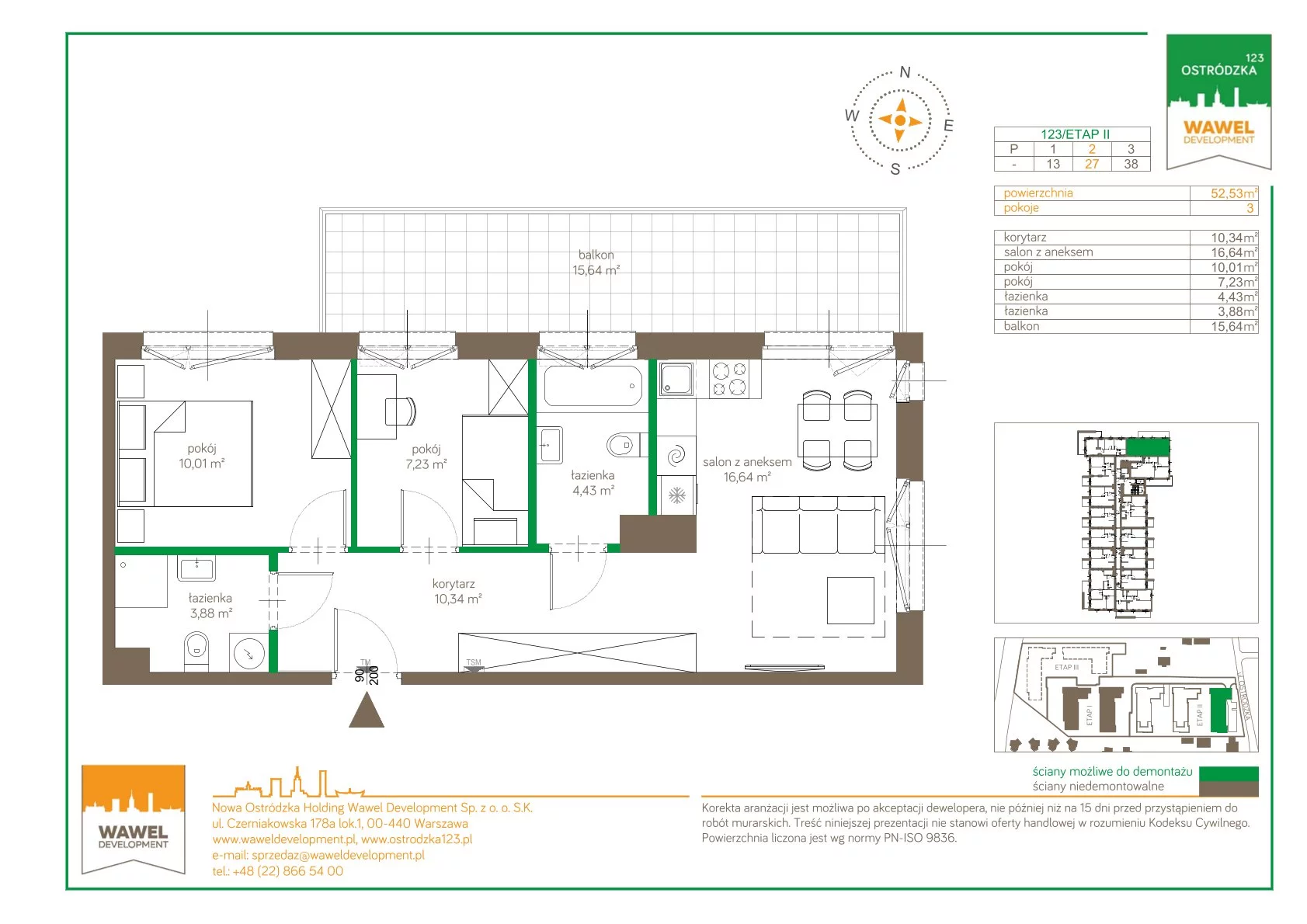 Mieszkanie 52,53 m², piętro 2, oferta nr 123/27, Ostródzka 123 - Etap II, Warszawa, Białołęka, Brzeziny, ul. Ostródzka 123