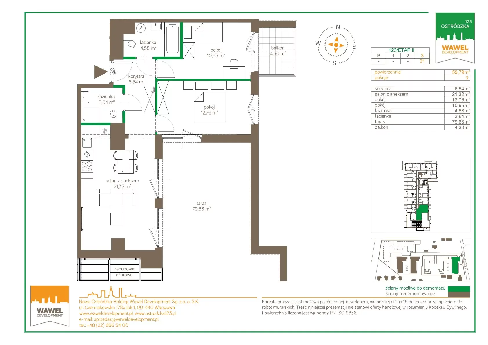 Mieszkanie 59,79 m², piętro 3, oferta nr 123/31, Ostródzka 123 - Etap II, Warszawa, Białołęka, Brzeziny, ul. Ostródzka 123