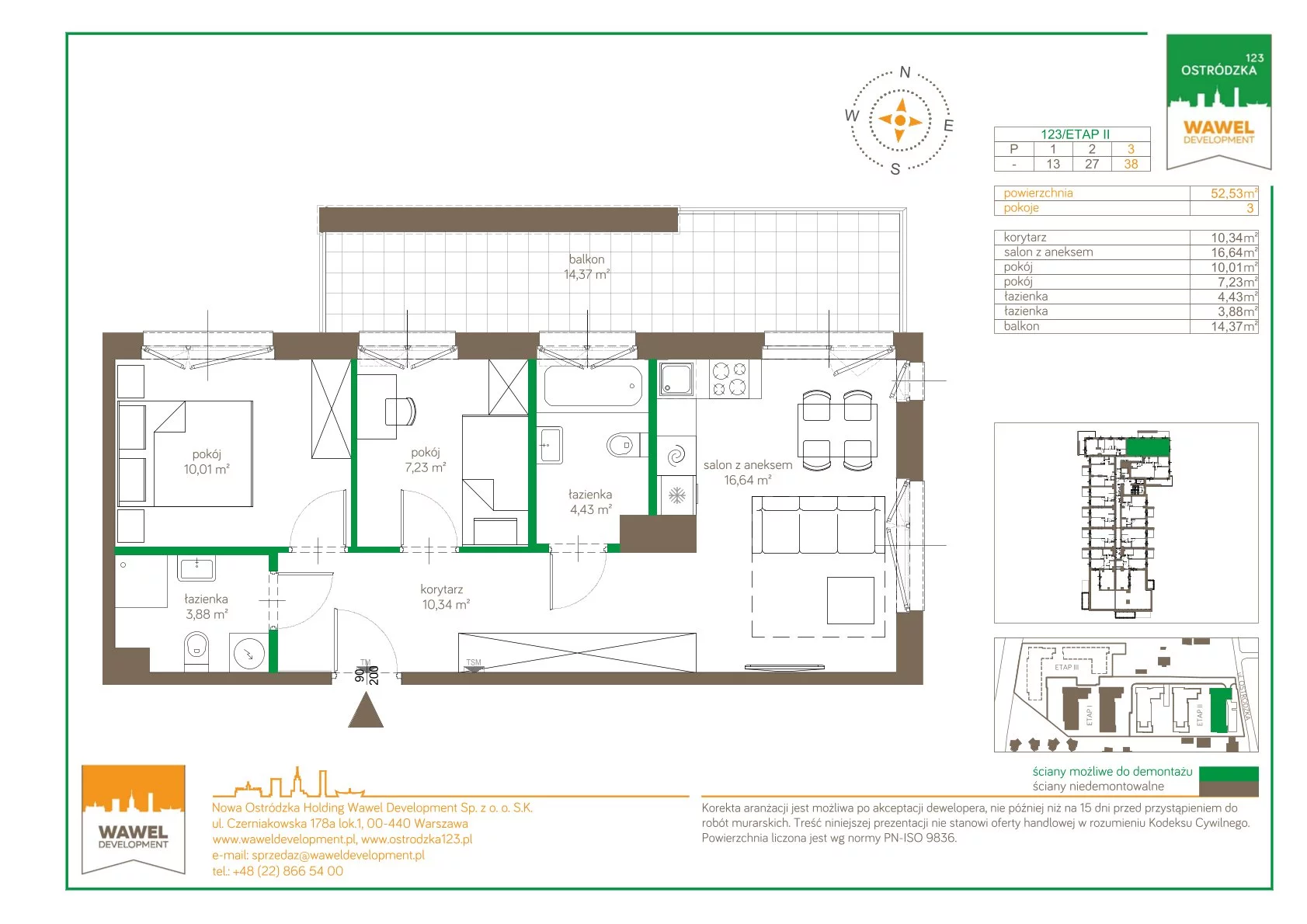 Mieszkanie 52,53 m², piętro 3, oferta nr 123/38, Ostródzka 123 - Etap II, Warszawa, Białołęka, Brzeziny, ul. Ostródzka 123