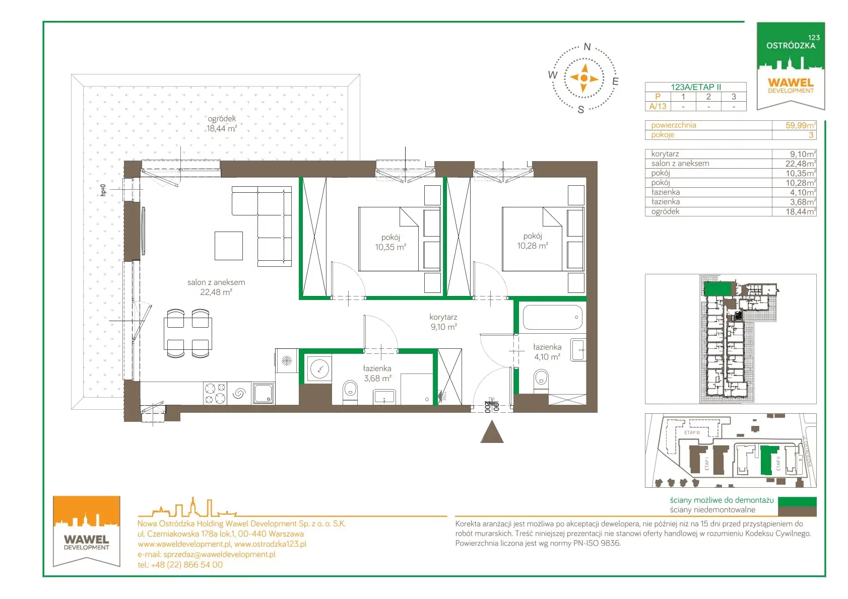 Mieszkanie 59,99 m², parter, oferta nr 123 A/A-13, Ostródzka 123 - Etap II, Warszawa, Białołęka, Brzeziny, ul. Ostródzka 123