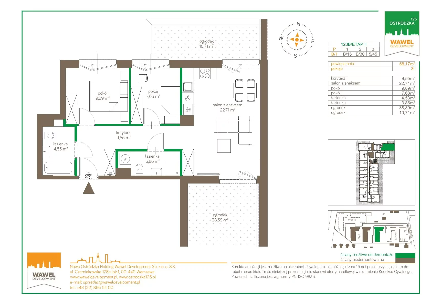 Mieszkanie 58,17 m², parter, oferta nr 123 B/B-1, Ostródzka 123 - Etap II, Warszawa, Białołęka, Brzeziny, ul. Ostródzka 123