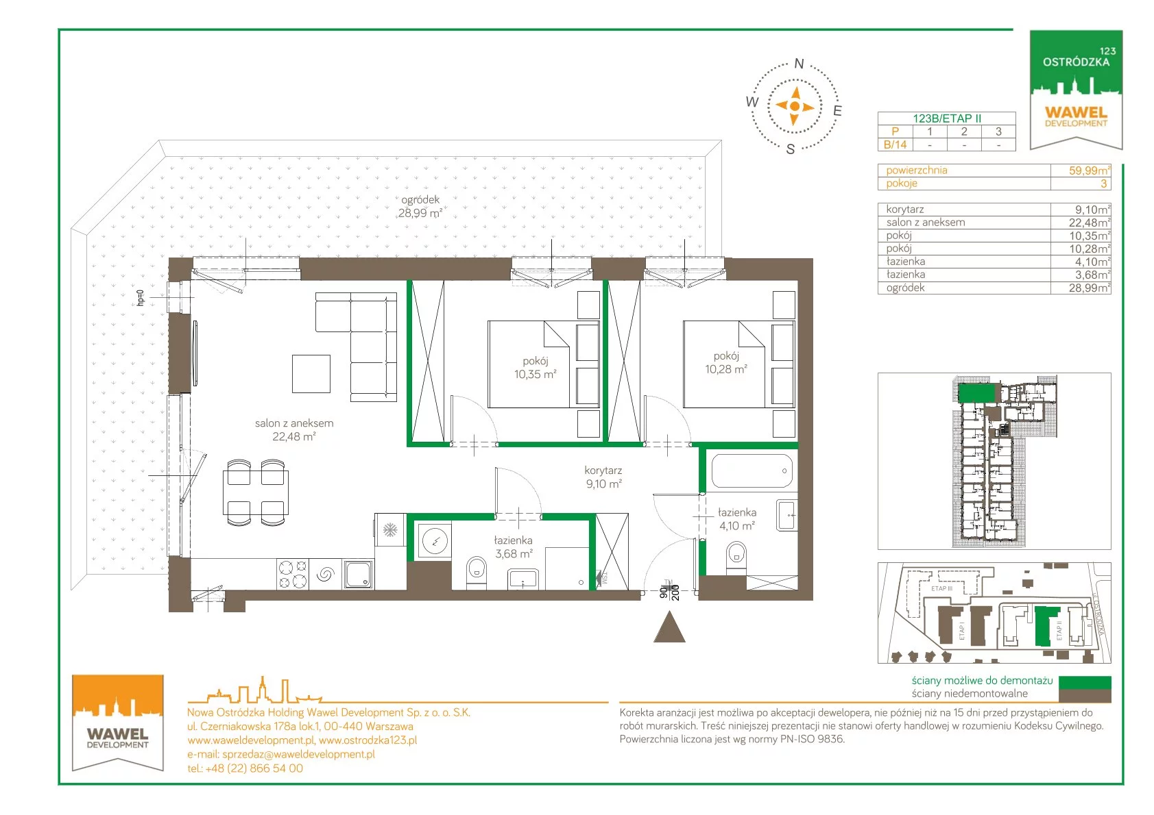 Mieszkanie 59,99 m², parter, oferta nr 123 B/B-14, Ostródzka 123 - Etap II, Warszawa, Białołęka, Brzeziny, ul. Ostródzka 123