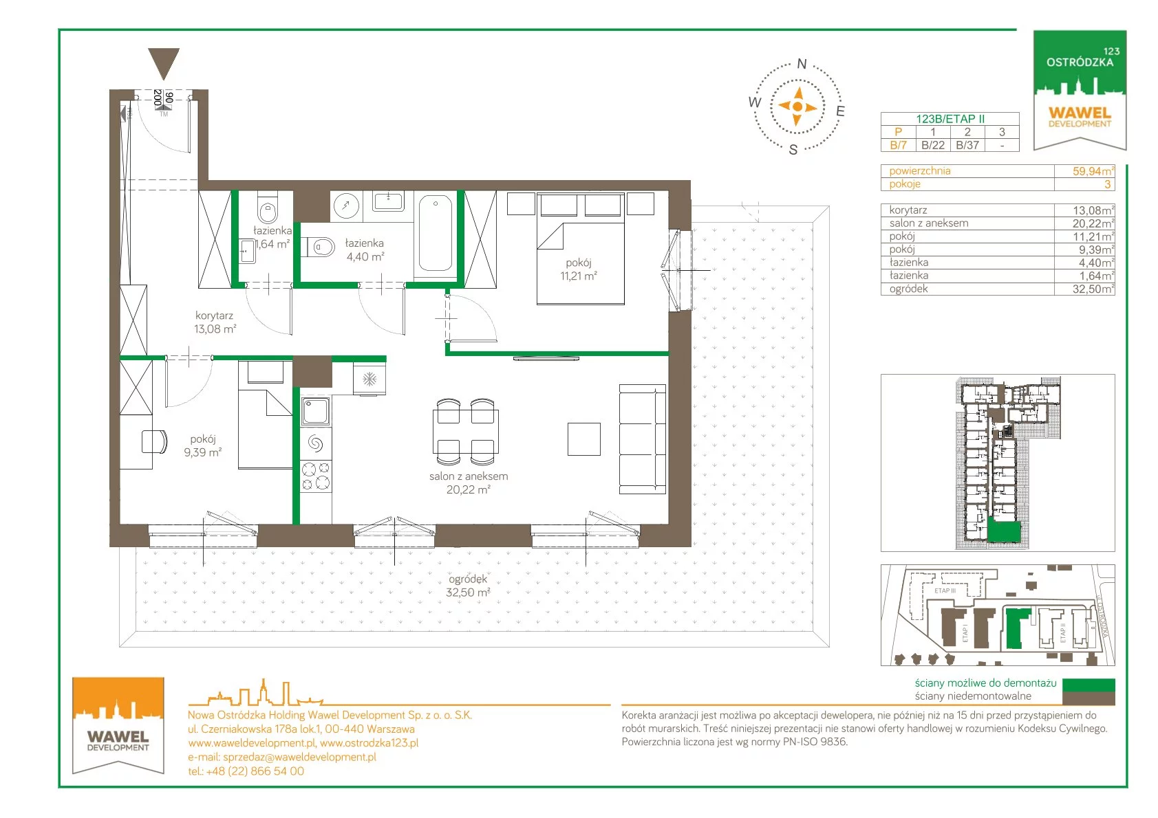 Mieszkanie 59,94 m², parter, oferta nr 123 B/B-7, Ostródzka 123 - Etap II, Warszawa, Białołęka, Brzeziny, ul. Ostródzka 123