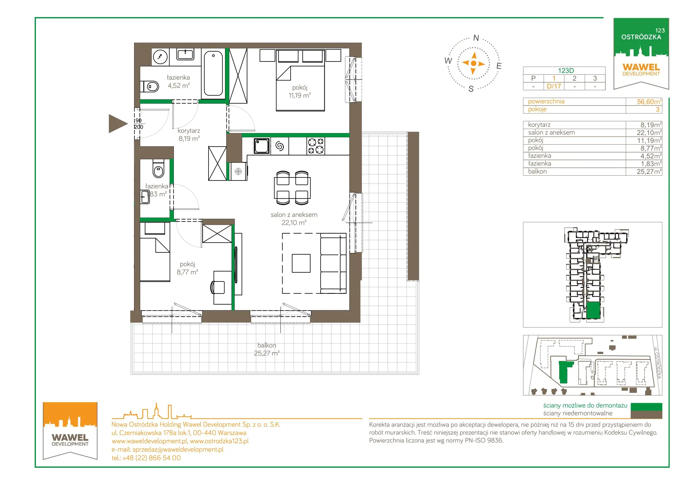 Mieszkanie 56,60 m², piętro 1, oferta nr 123 D/D-17, Ostródzka 123, Warszawa, Białołęka, Brzeziny, ul. Ostródzka 123