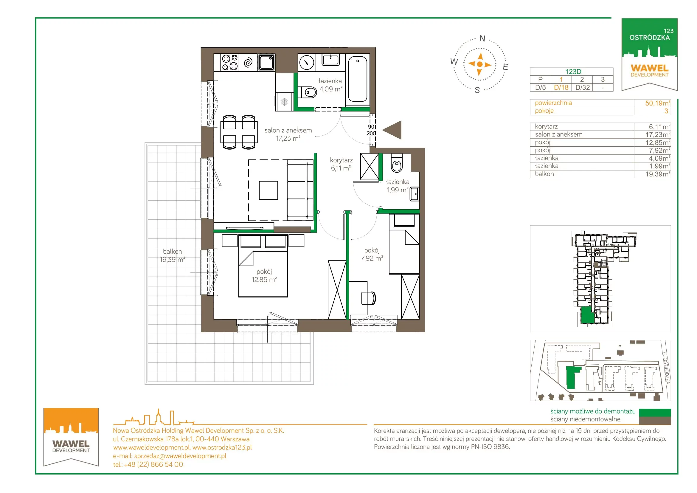 Mieszkanie 50,19 m², piętro 1, oferta nr 123 D/D-18, Ostródzka 123, Warszawa, Białołęka, Brzeziny, ul. Ostródzka 123