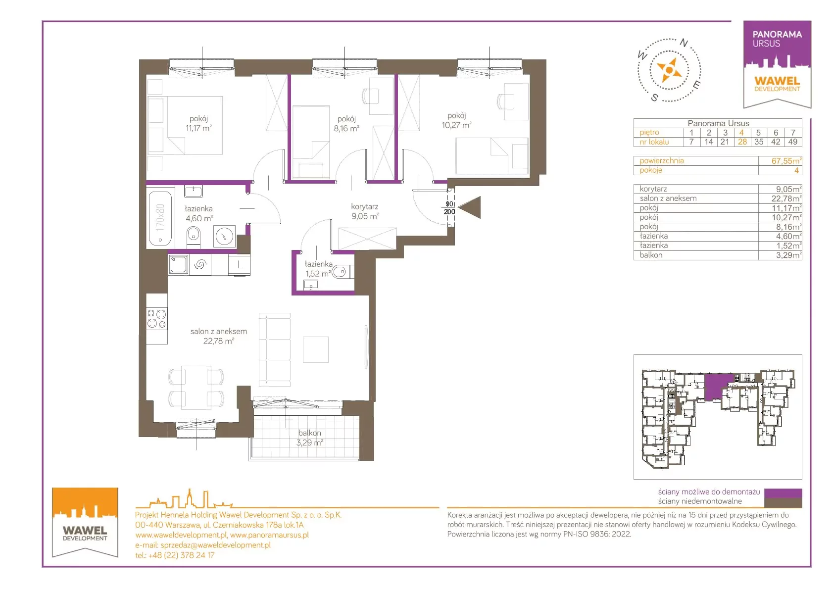 4 pokoje, mieszkanie 67,55 m², piętro 4, oferta nr 28, Panorama Ursus, Warszawa, Ursus, Szamoty, ul. Giserska 5