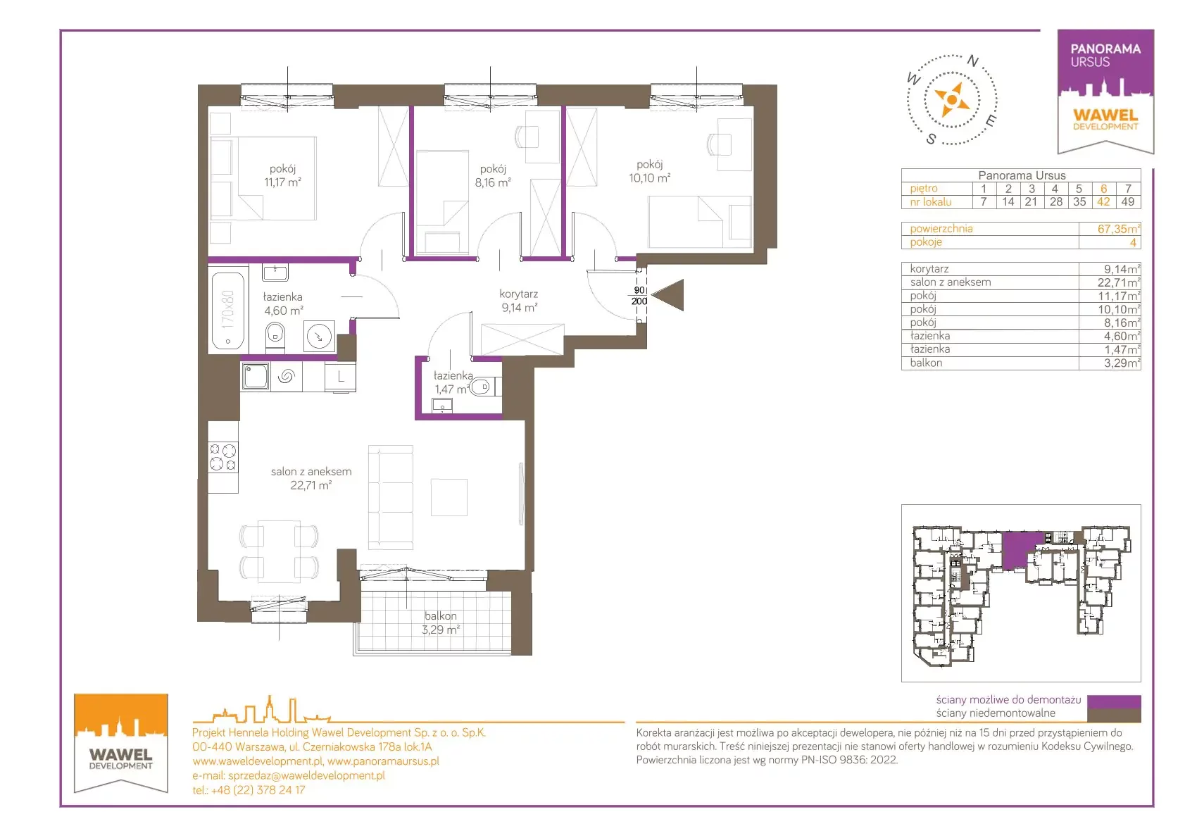 4 pokoje, mieszkanie 67,35 m², piętro 6, oferta nr 42, Panorama Ursus, Warszawa, Ursus, Szamoty, ul. Giserska 5