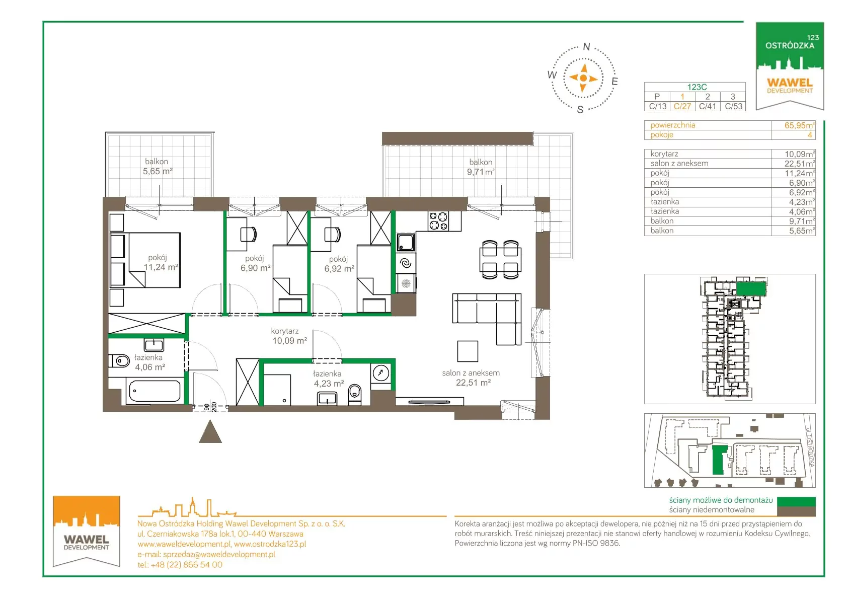 4 pokoje, mieszkanie 65,95 m², piętro 1, oferta nr 123C/27, Ostródzka 123, Warszawa, Białołęka, Brzeziny, ul. Ostródzka 123