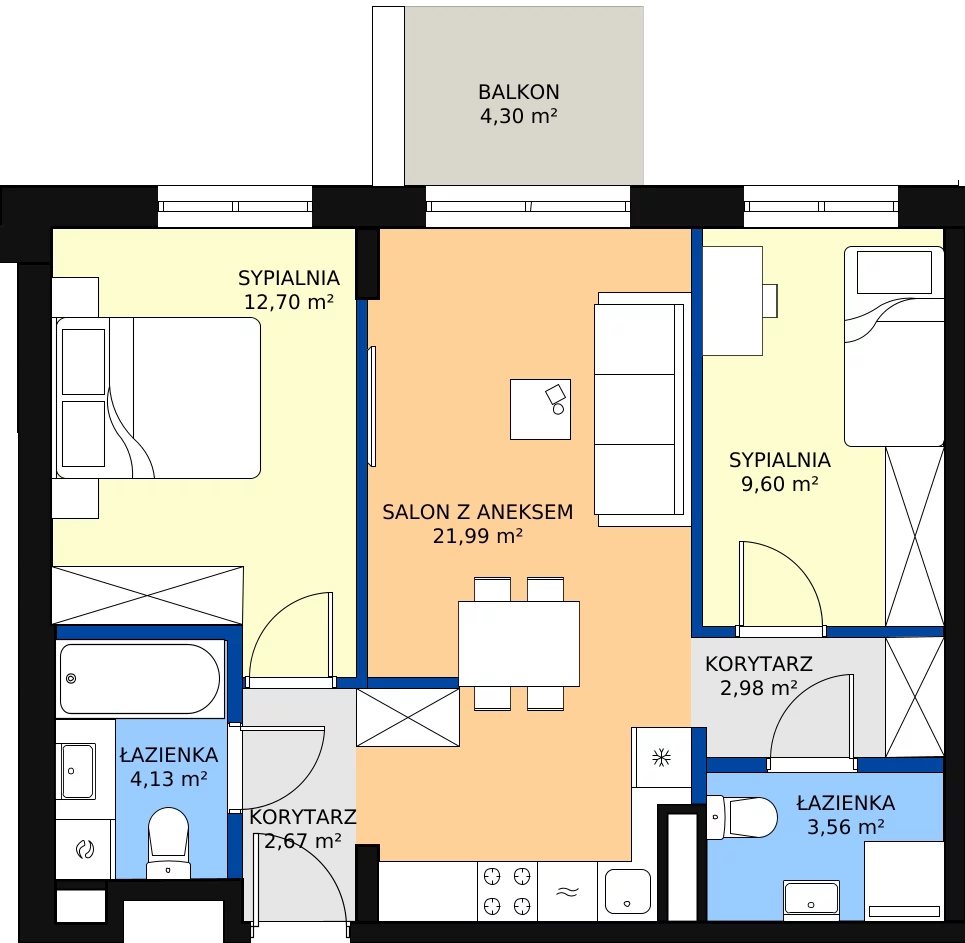 Zalety mieszkania 57.63 m², 123/1