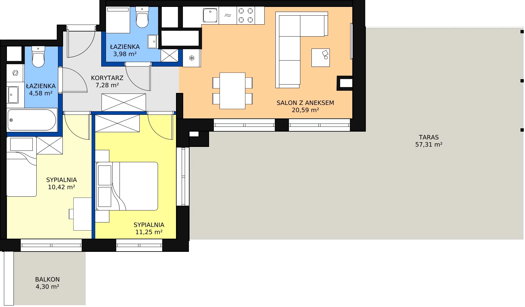 Zalety mieszkania 56.3 m², 123 A/A-50
