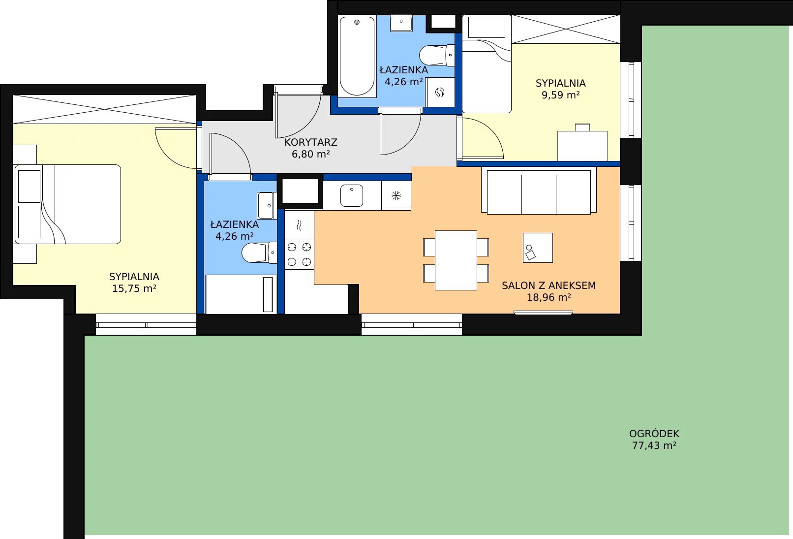 Zalety mieszkania 59.41 m², 123 A/A-1