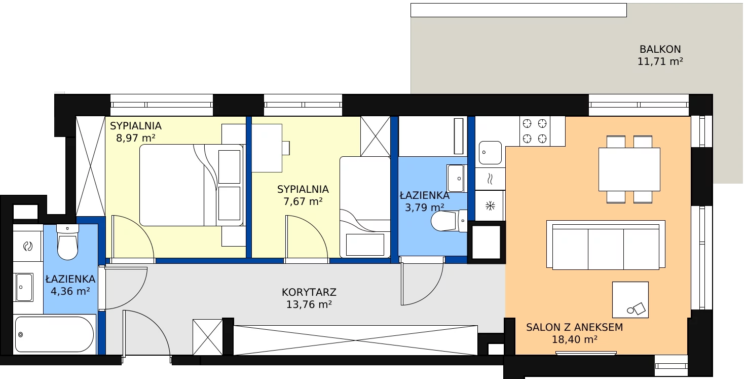 Zalety mieszkania 56.95 m², 123 A/A-44
