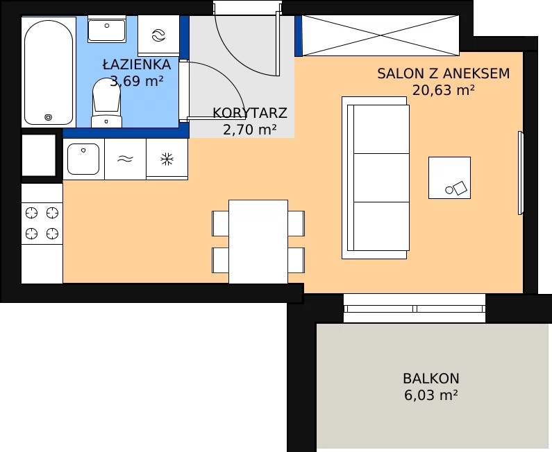 Zalety mieszkania 27.02 m², 123 B/B-32