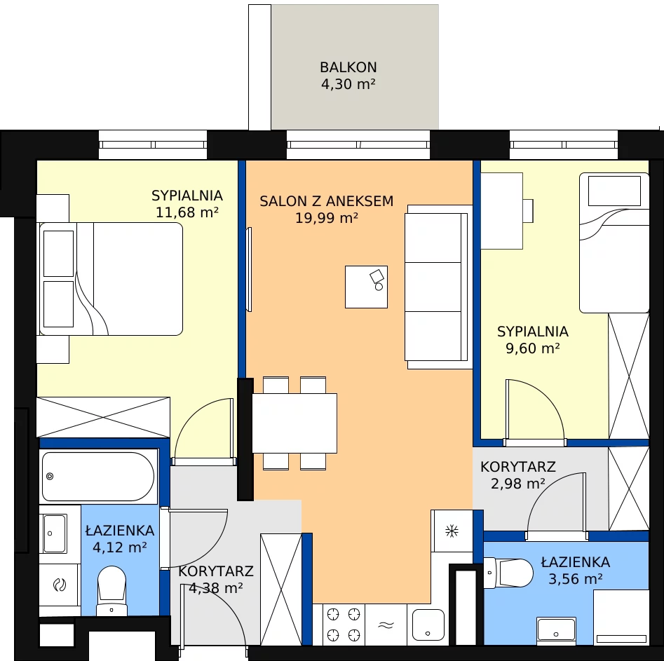 Zalety mieszkania 56.31 m², 123 B/B-18