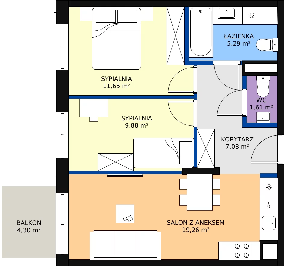 Zalety mieszkania 54.77 m², 123 B/B-43