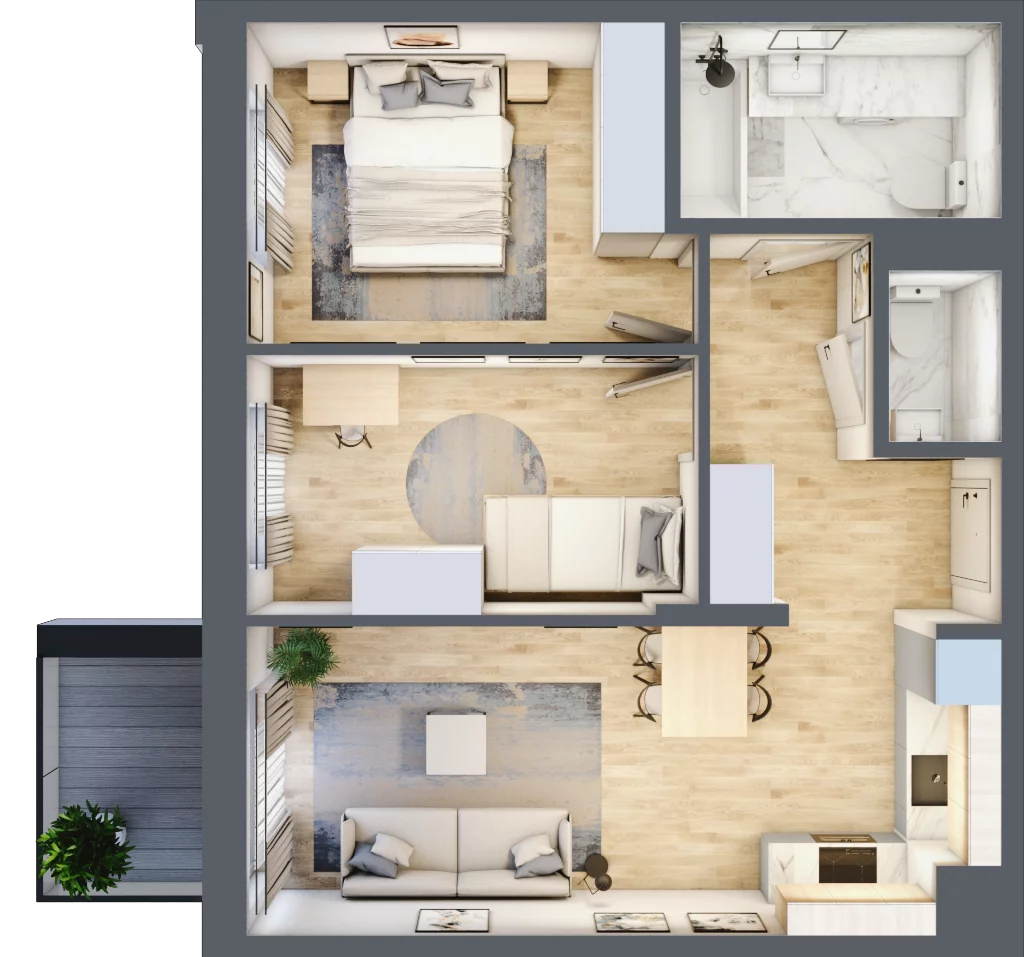 3 pokoje, mieszkanie 54,77 m², piętro 2, oferta nr 123 B/B-43, Ostródzka 123 - Etap II, Warszawa, Białołęka, Brzeziny, ul. Ostródzka 123
