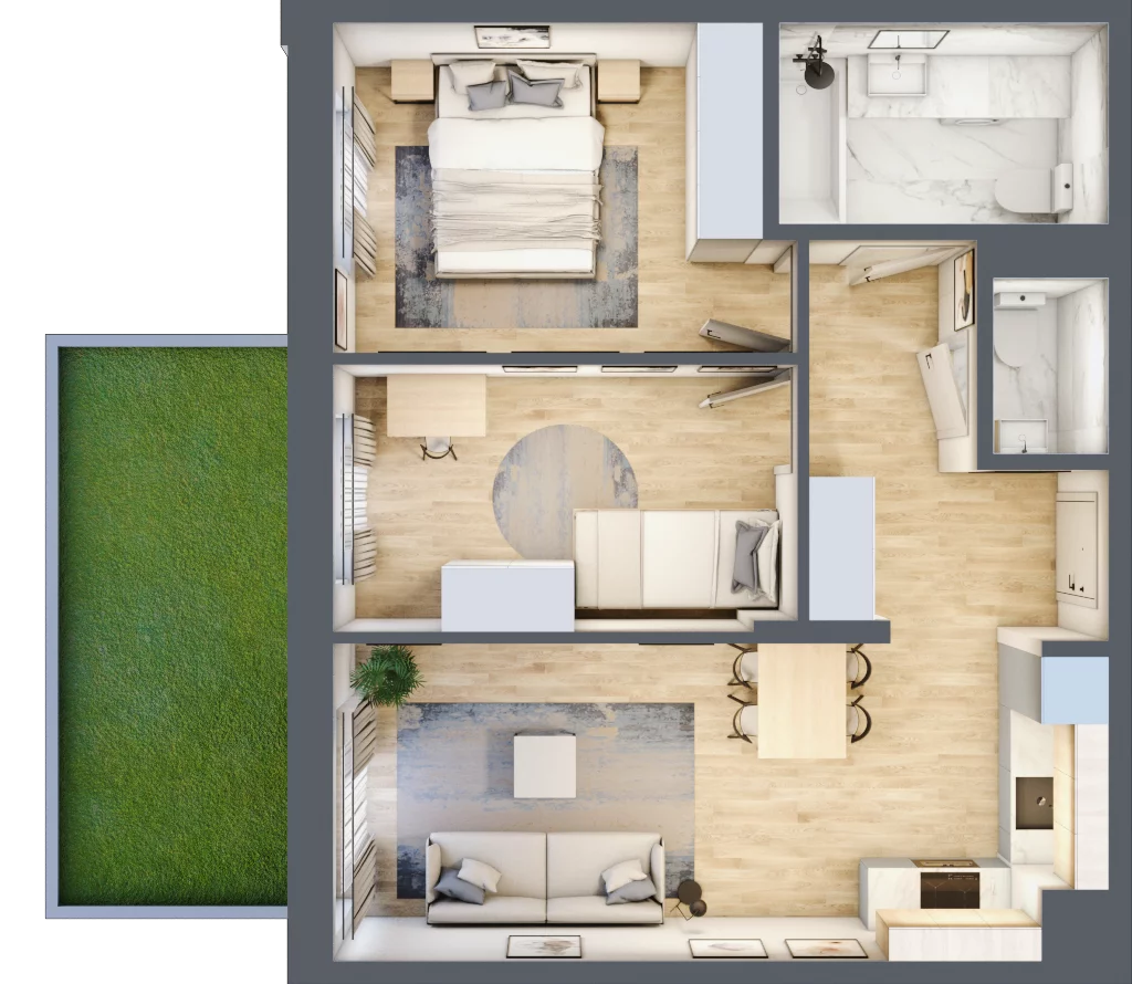 3 pokoje, mieszkanie 54,77 m², parter, oferta nr 123 B/B-13, Ostródzka 123 - Etap II, Warszawa, Białołęka, Brzeziny, ul. Ostródzka 123