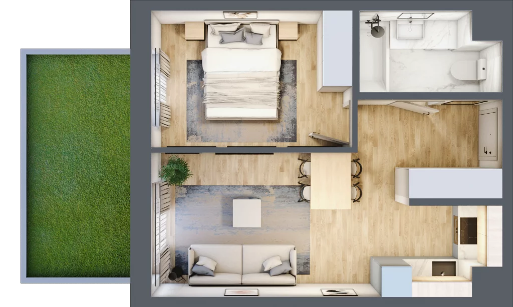 2 pokoje, mieszkanie 37,04 m², parter, oferta nr 123 B/B-11, Ostródzka 123 - Etap II, Warszawa, Białołęka, Brzeziny, ul. Ostródzka 123