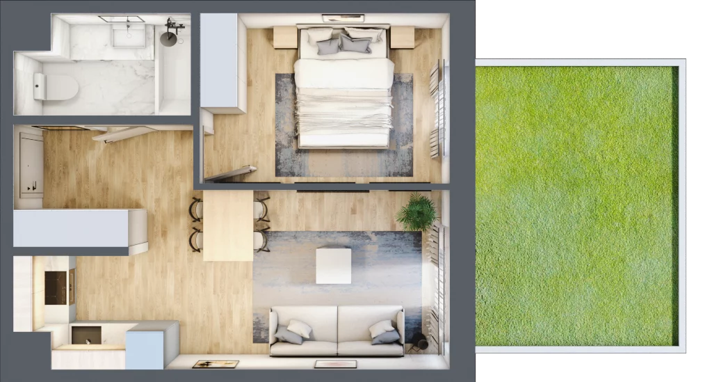 2 pokoje, mieszkanie 37,04 m², parter, oferta nr 123 B/B-4, Ostródzka 123 - Etap II, Warszawa, Białołęka, Brzeziny, ul. Ostródzka 123